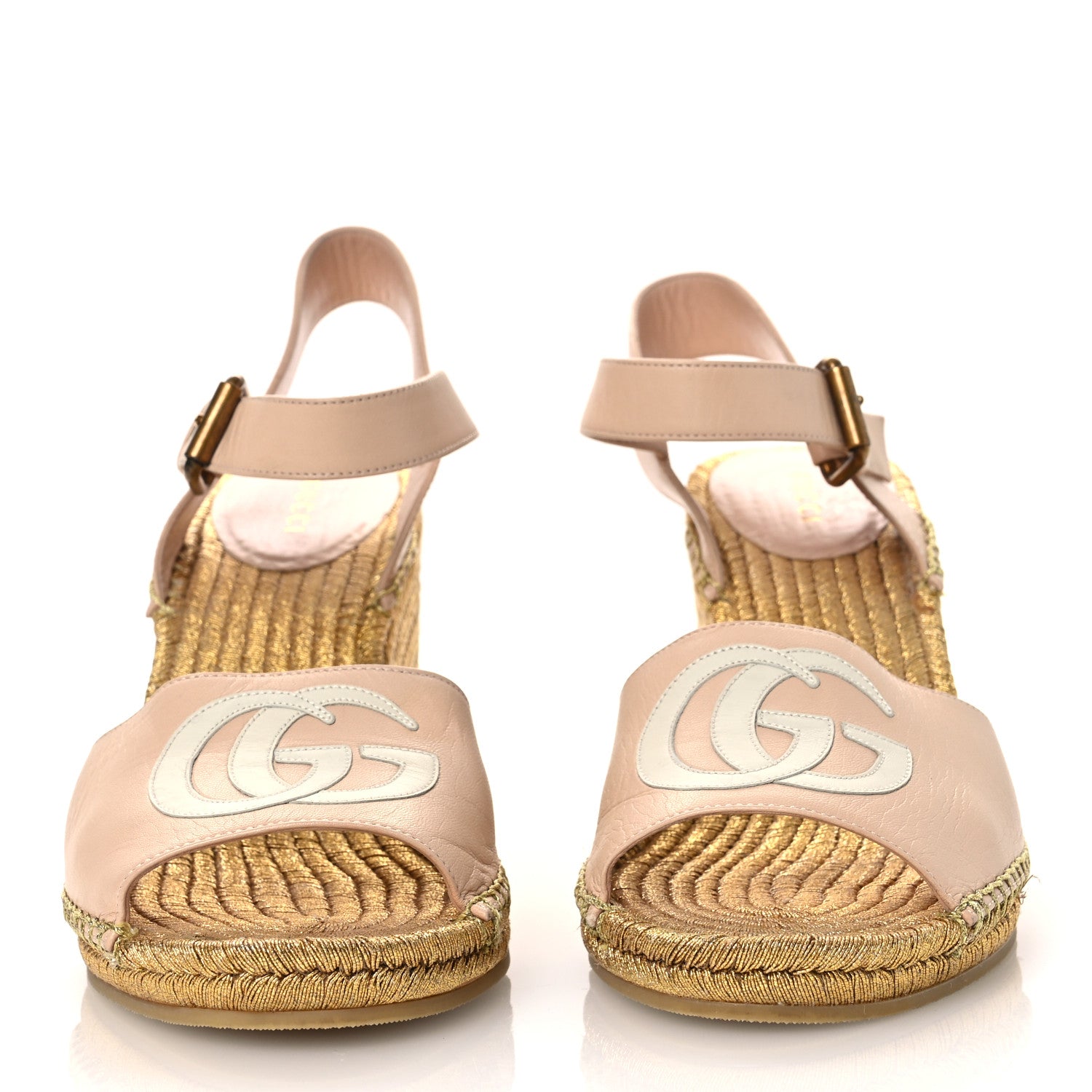 Malaga Kid Lifford Calfskin GG Espadrille Wedge Sandals 40 Skin Rose Dusty White