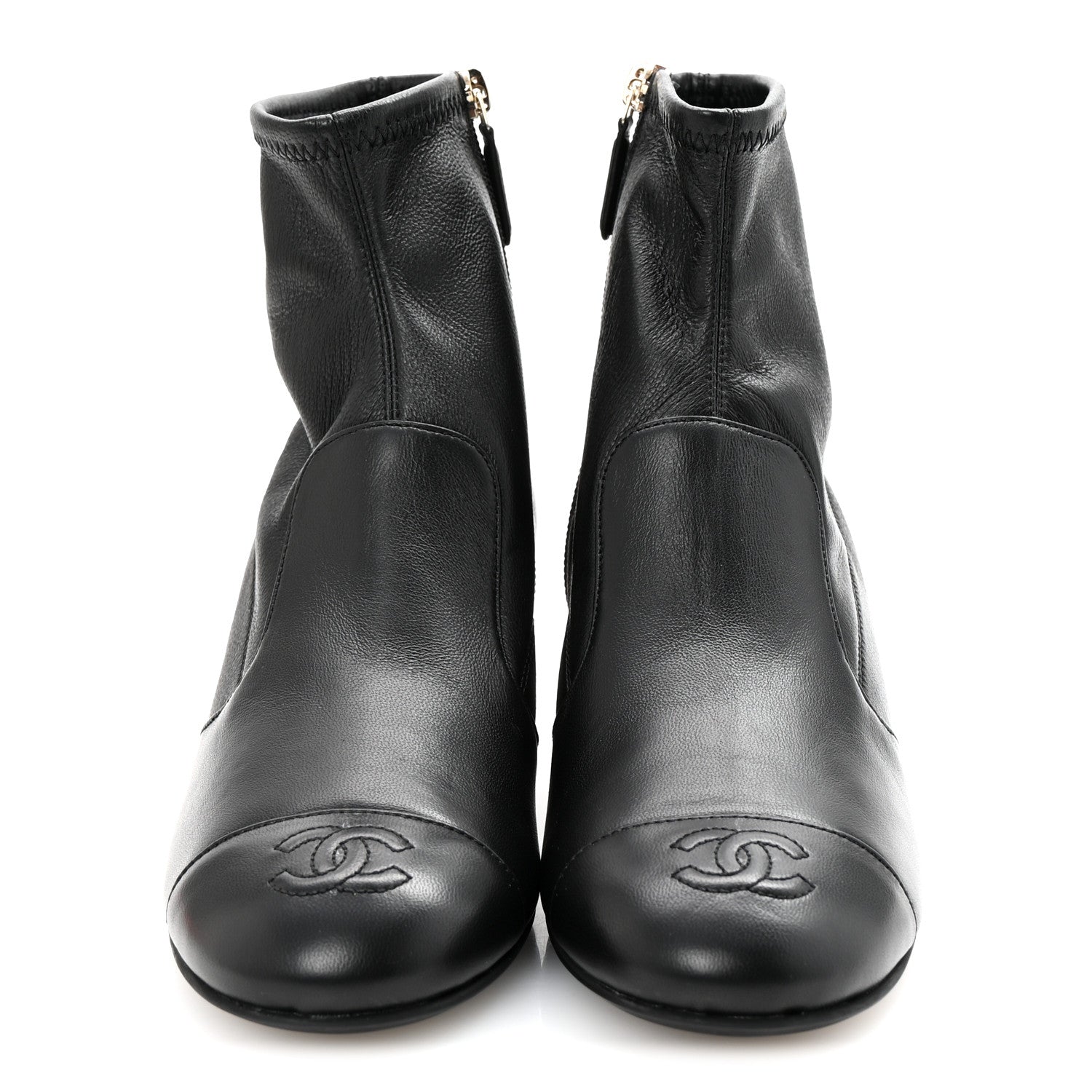 Stretch Lambskin Cap Toe CC Short Boots 37 Black