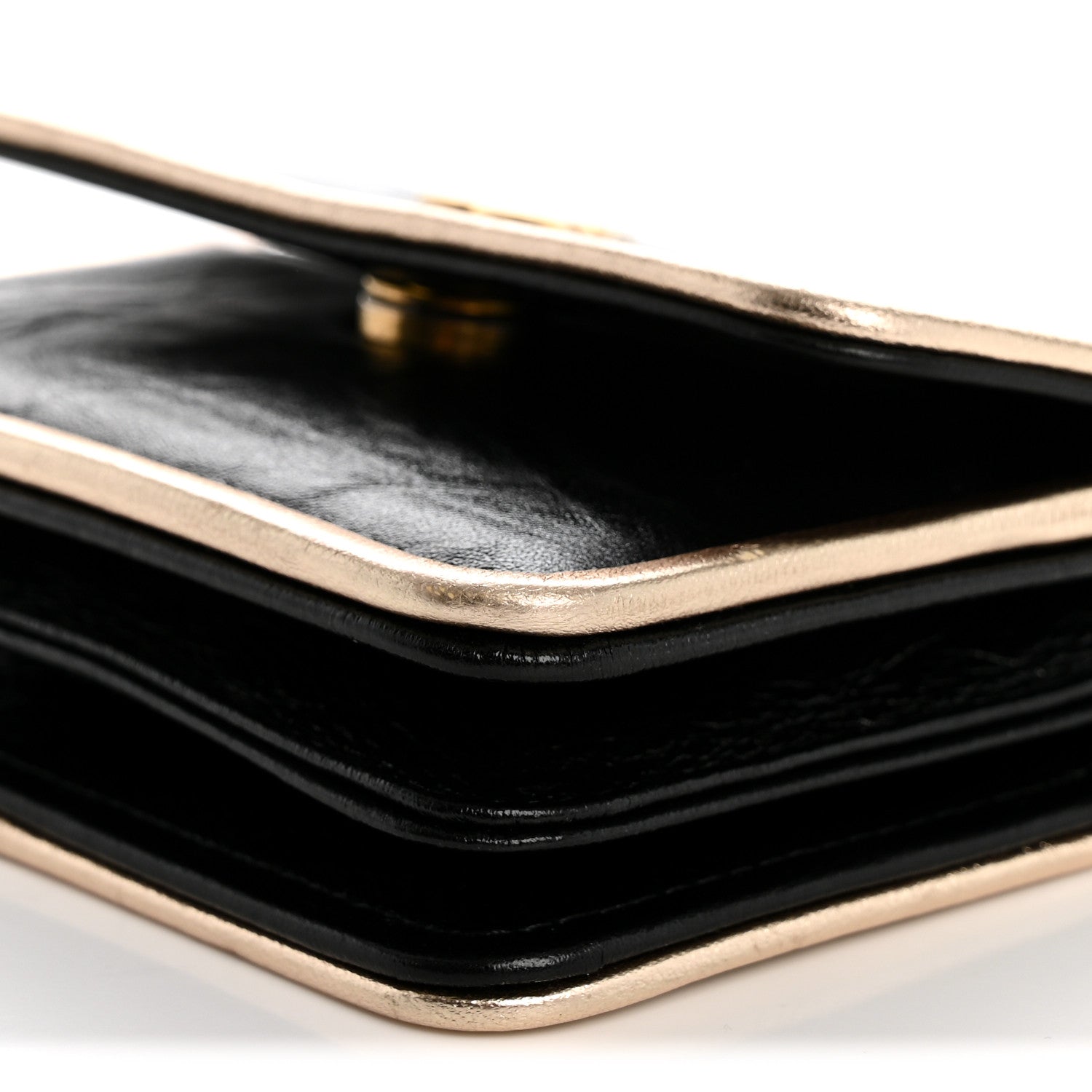 Metallic Calfskin Clutch With Chain Black Gold