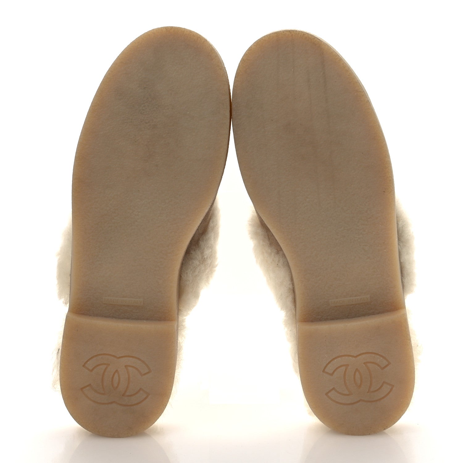 Suede Shearling CC Cap Toe Mules 38.5 Beige Black
