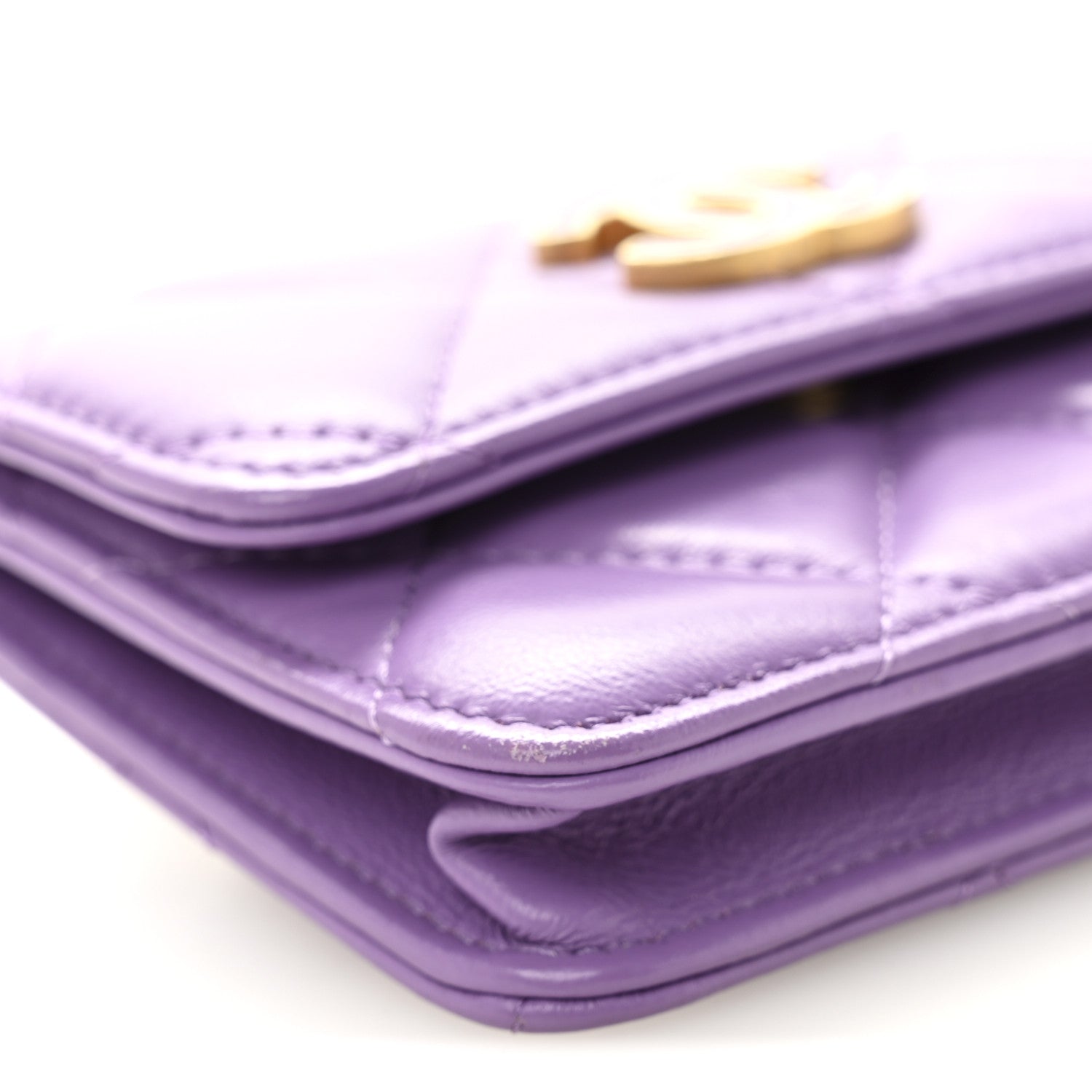 Lambskin Enamel Quilted Pending CC Flap Belt Bag Purple