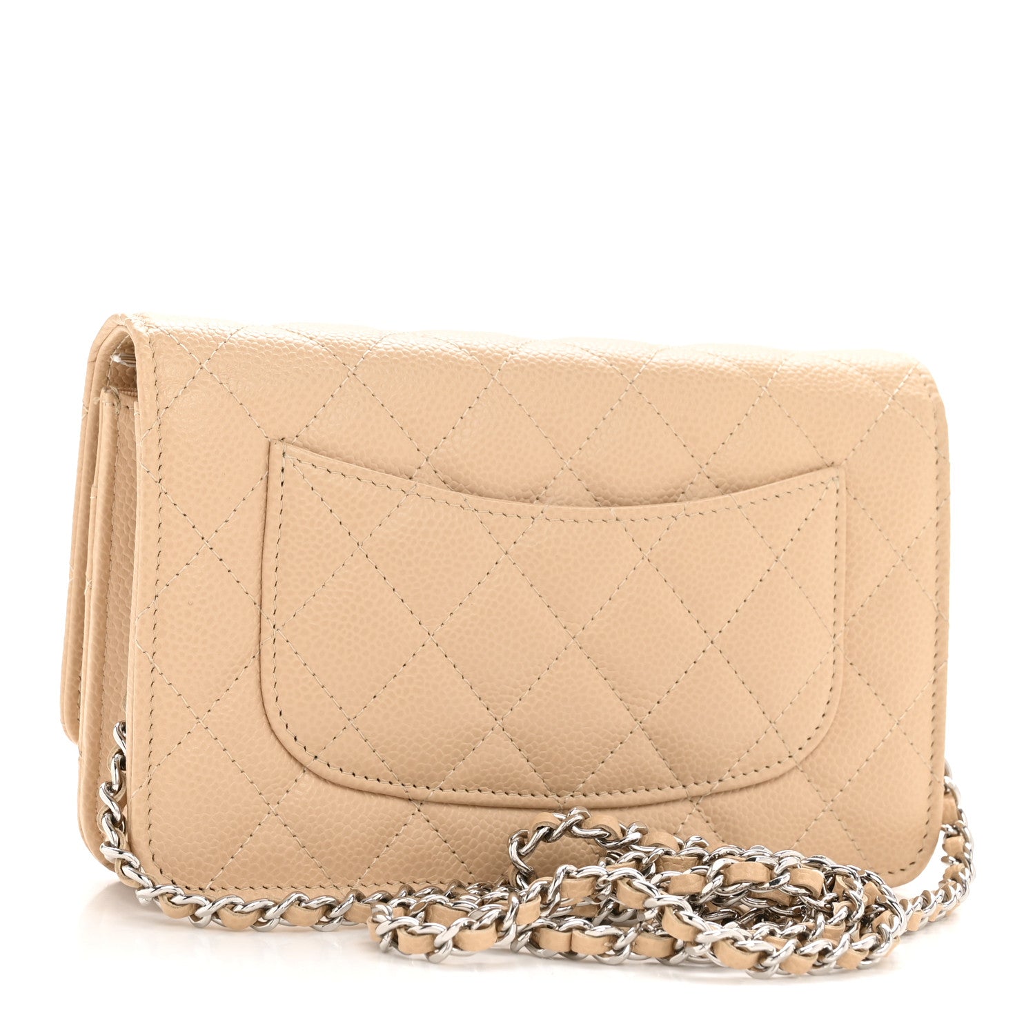Caviar Quilted Wallet on Chain WOC Beige