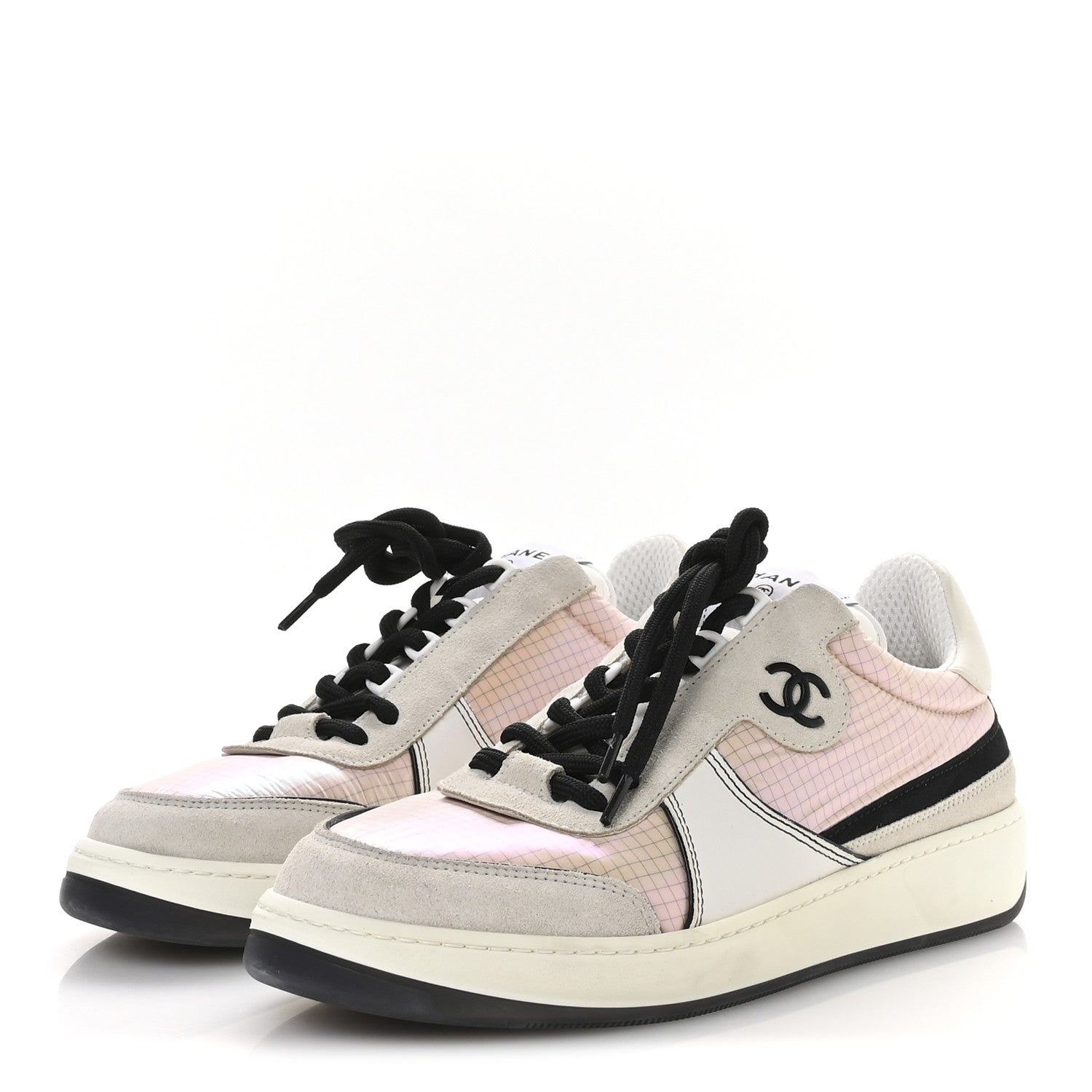 Suede Fabric Calfskin Womens CC Sneakers 40.5 Pink Grey White