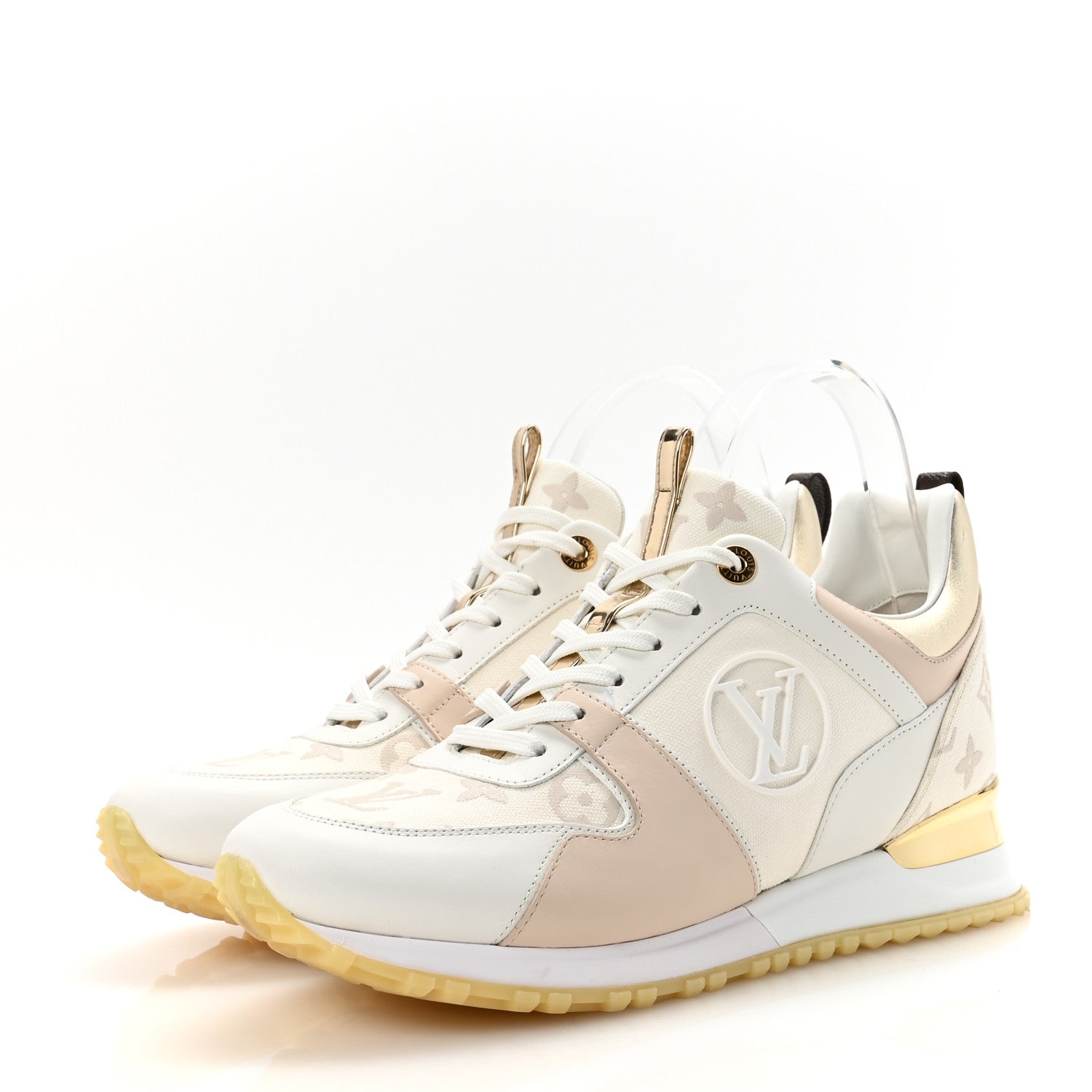 Monogram Calfskin Run Away Sneakers 40.5 Beige Gold