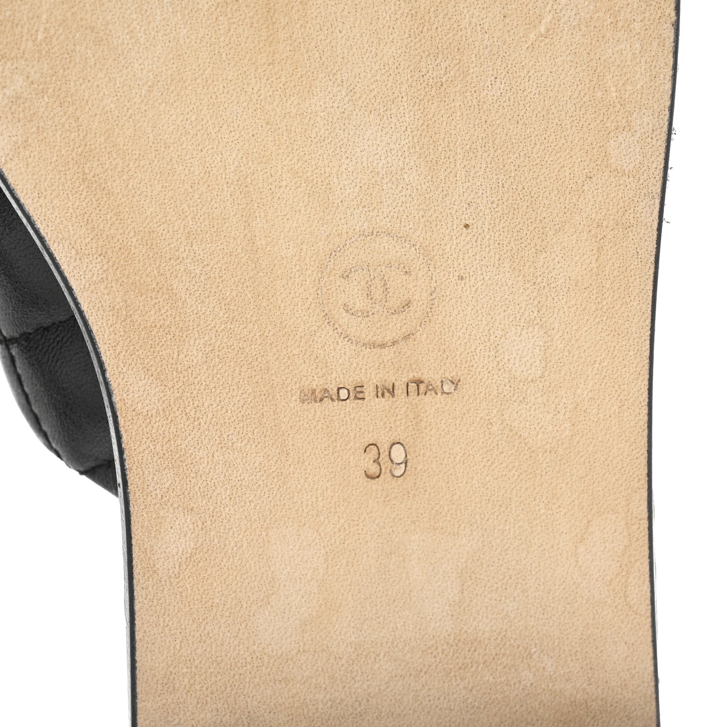 Lambskin Quilted Chain CC Sandals 39 Black