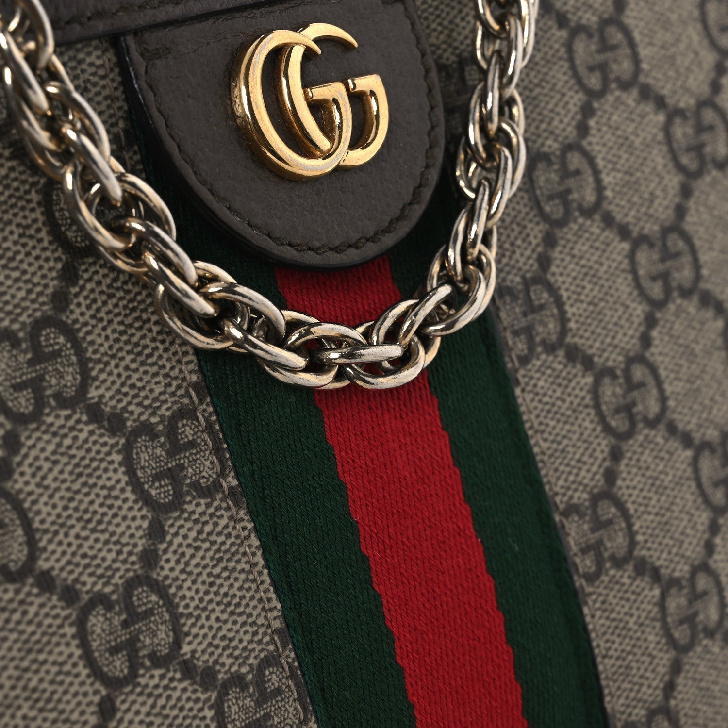 GG Supreme Monogram Web Small Ophidia Chain Shoulder Bag Brown