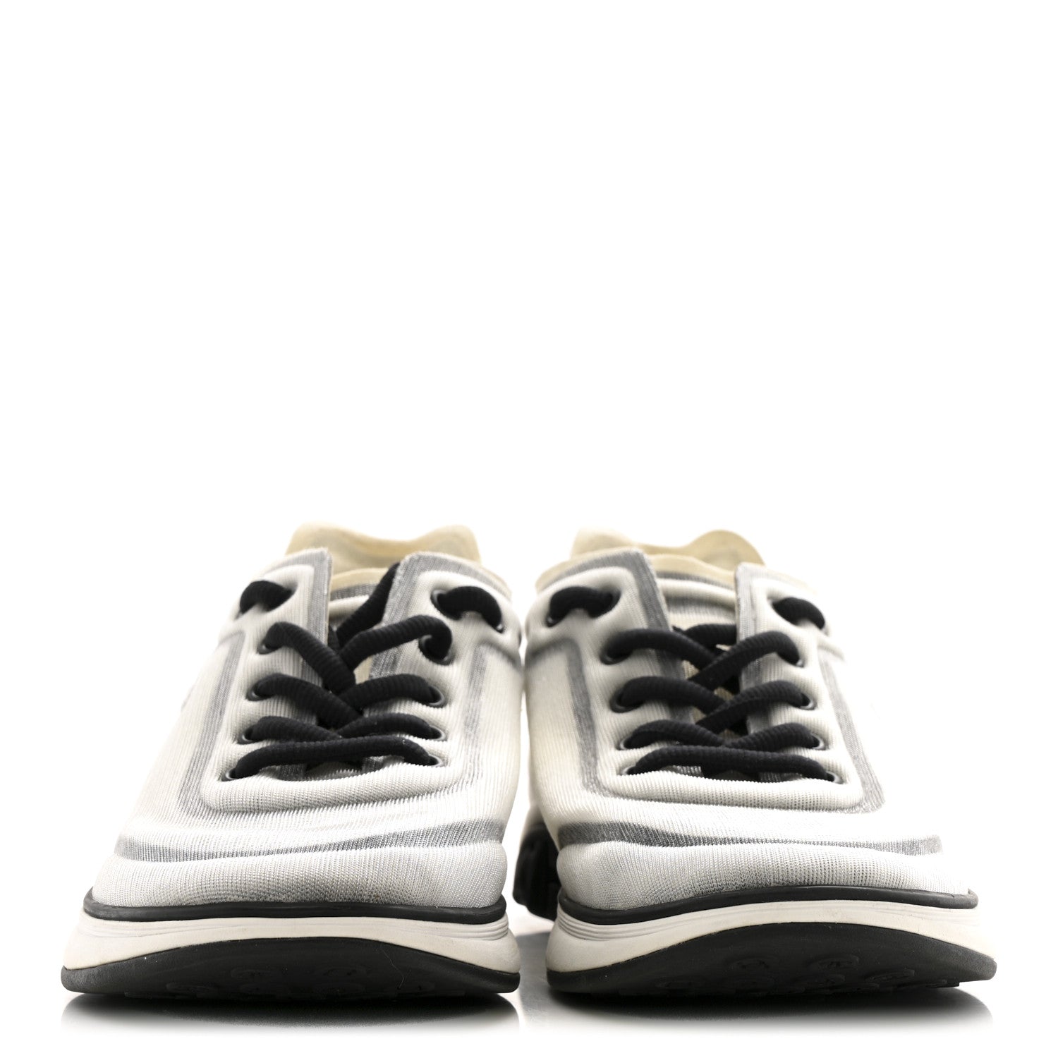 Calfskin Mesh Lycra Womens Logo Sneakers 39 White Grey
