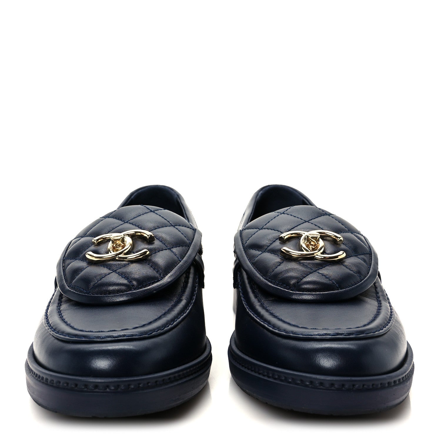 Lambskin Quilted CC Turnlock Loafers 39.5 Navy