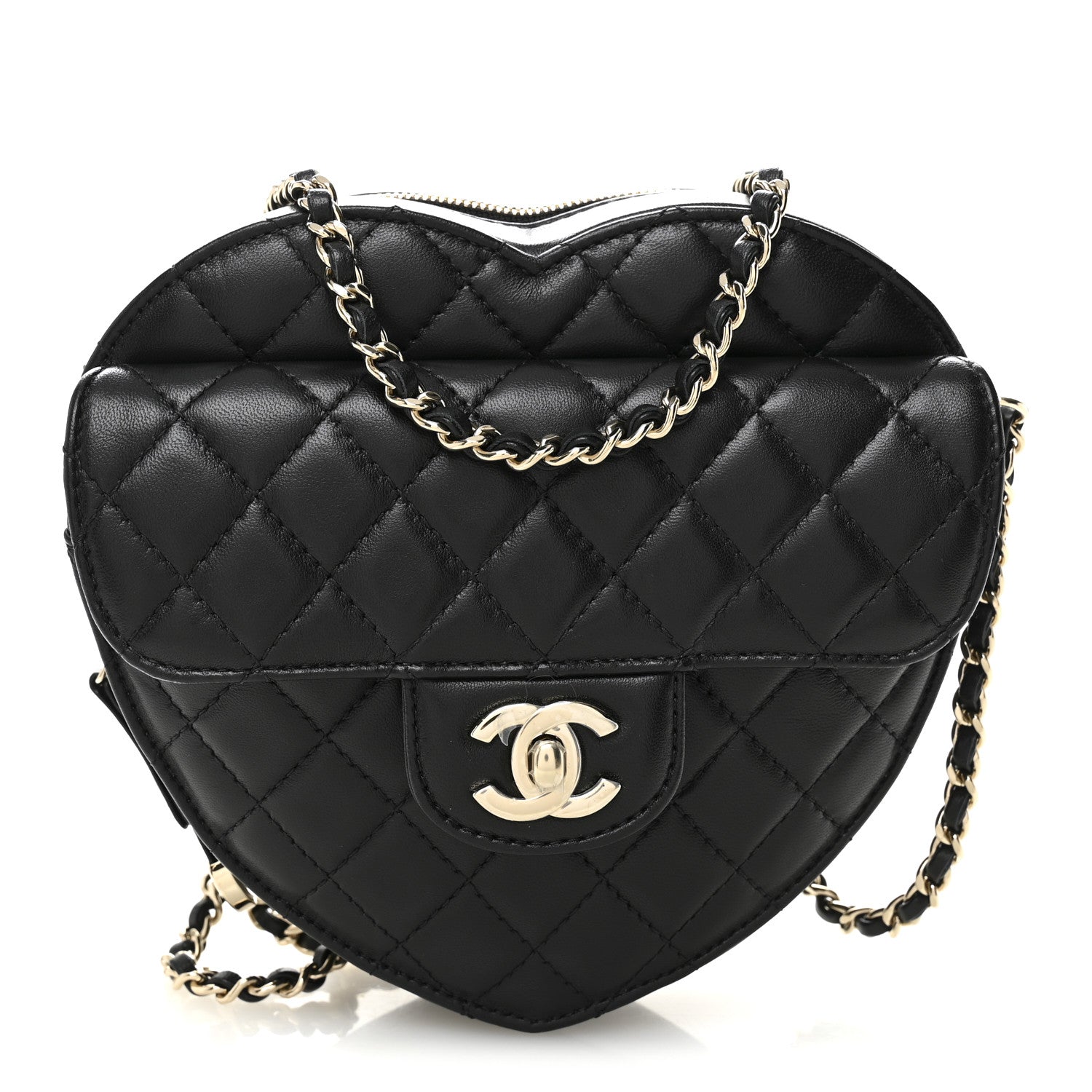 Lambskin Quilted Large CC In Love Heart Bag Black