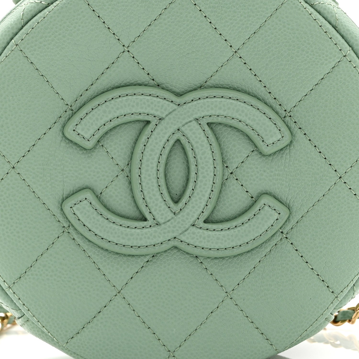 Caviar Quilted Small Round Vanity With Chain Light Green