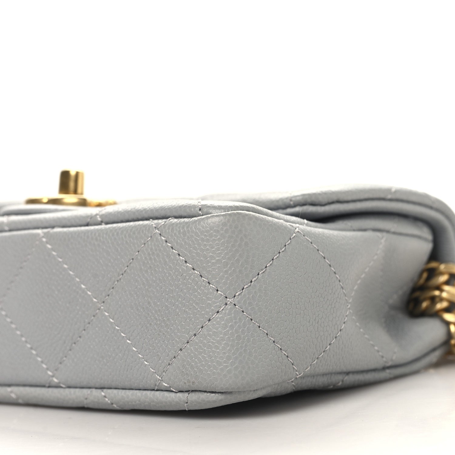 Caviar Quilted Mini Sweetheart Rectangular Flap Light Grey