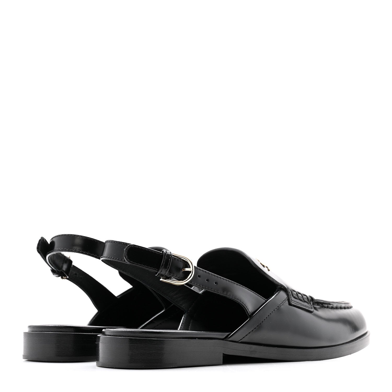 Shiny Calfskin Slingback Loafers 39 Black