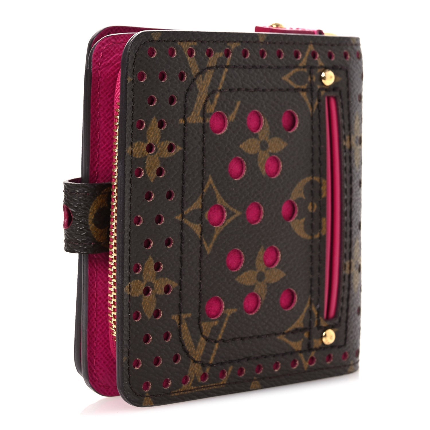 Monogram Perforated Compact Zipped Wallet Fuchsia