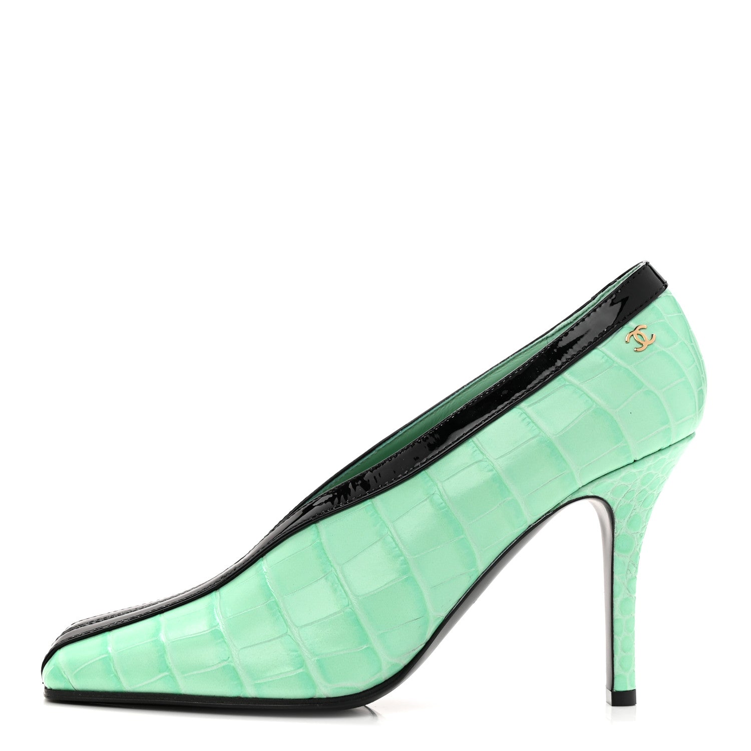 Crocodile Embossed Patent Calfskin Pumps 39 Green Black