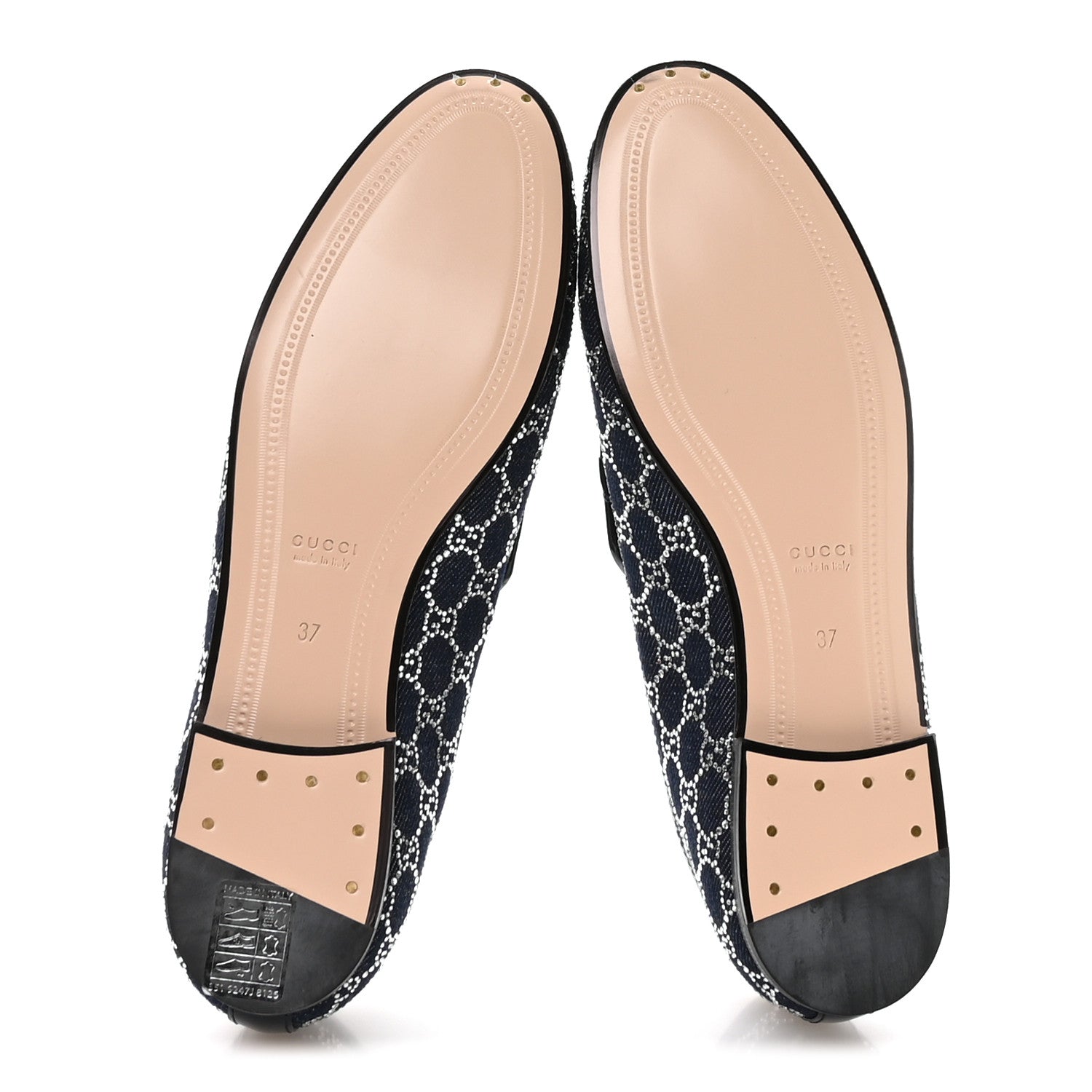 Denim Crystal GG Monogram Horsebit Womens Jordaan Loafers 37 Deep Blue Blue Milad