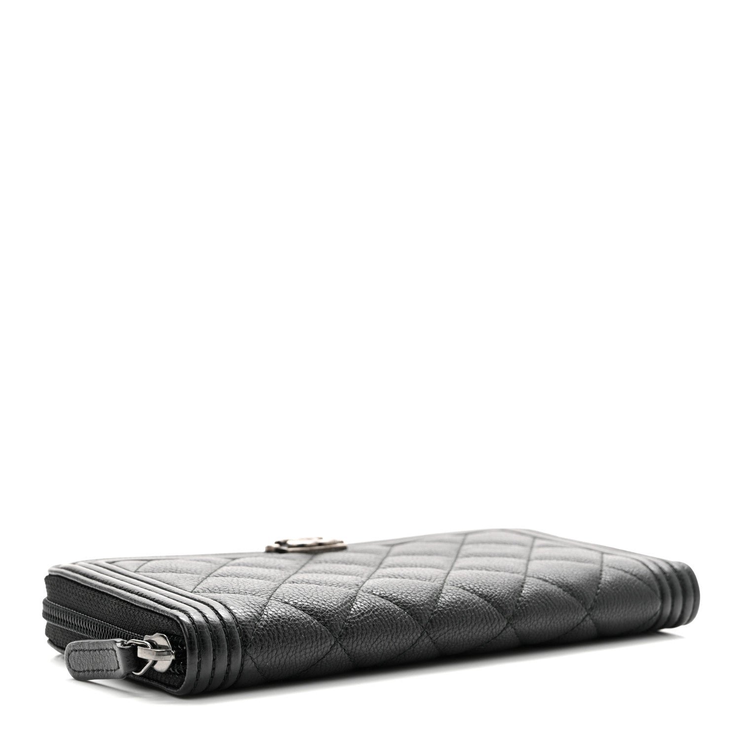 Caviar Quilted Boy Long Zip Around Wallet Black
