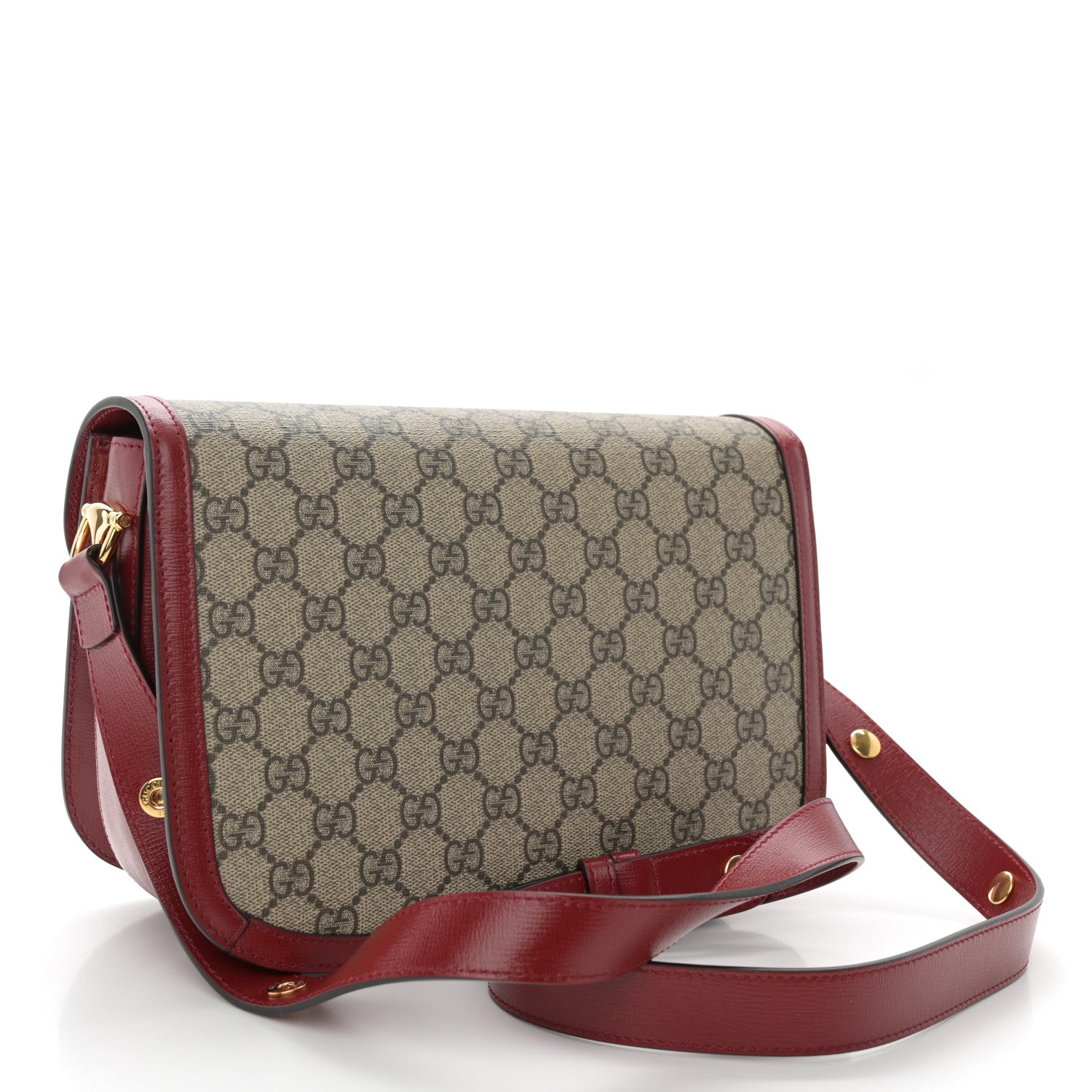 GG Supreme Monogram Azalea Calfskin Horsebit 1955 Shoulder Bag Beige Ebony New Cherry Red