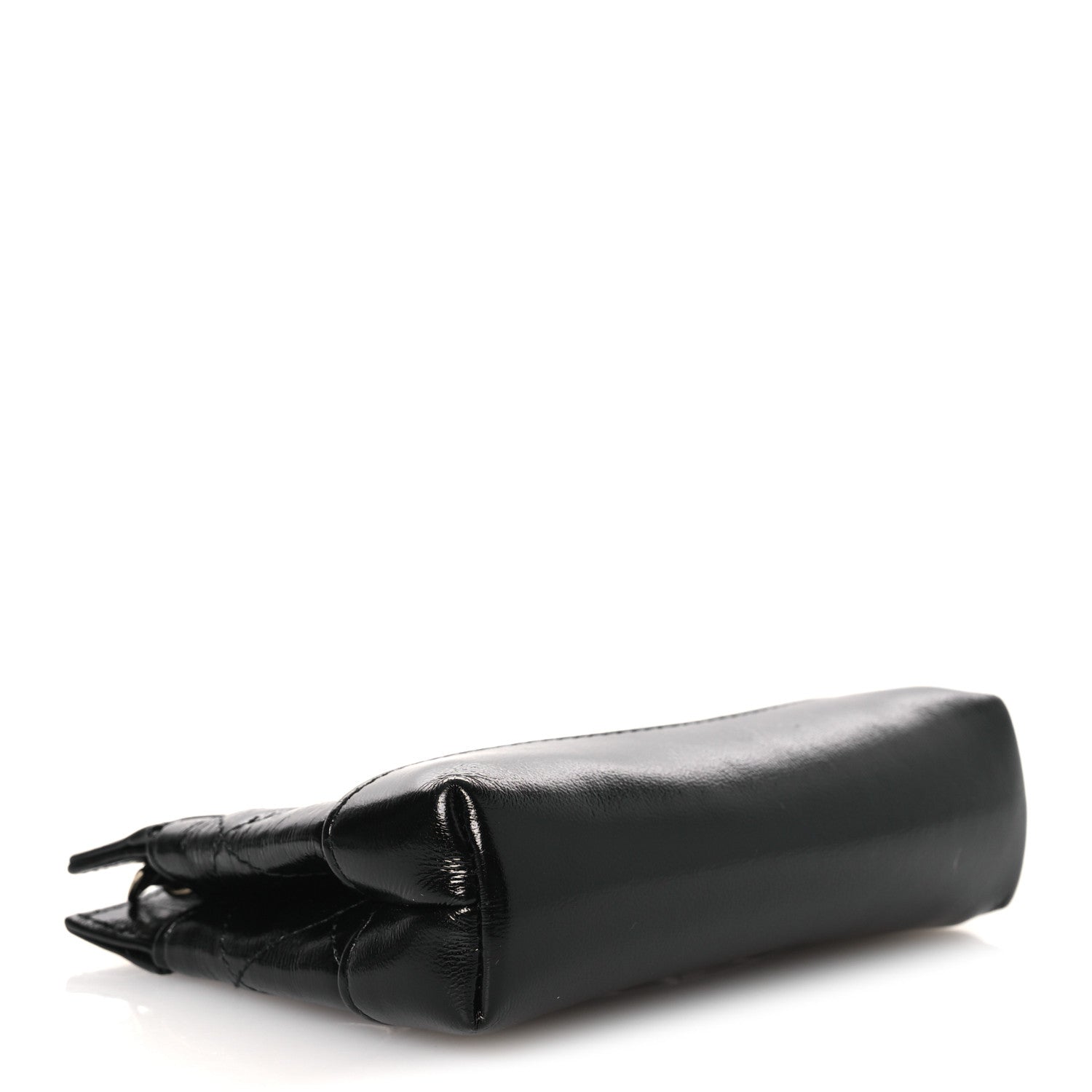 Shiny Lambskin Quilted Micro 31 Clutch With Chain Black
