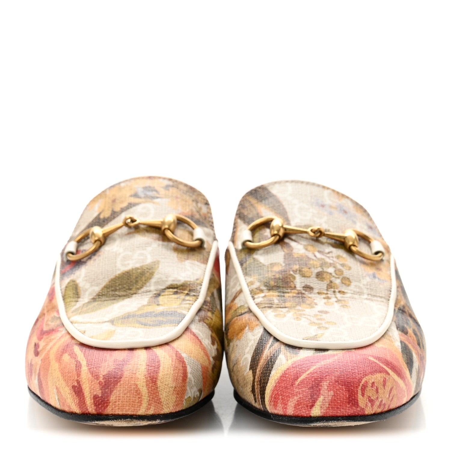 GG Supreme Monogram Malaga Kid Water Flora Womens Princetown Slippers 36.5 Beige White Multicolor Mystic White
