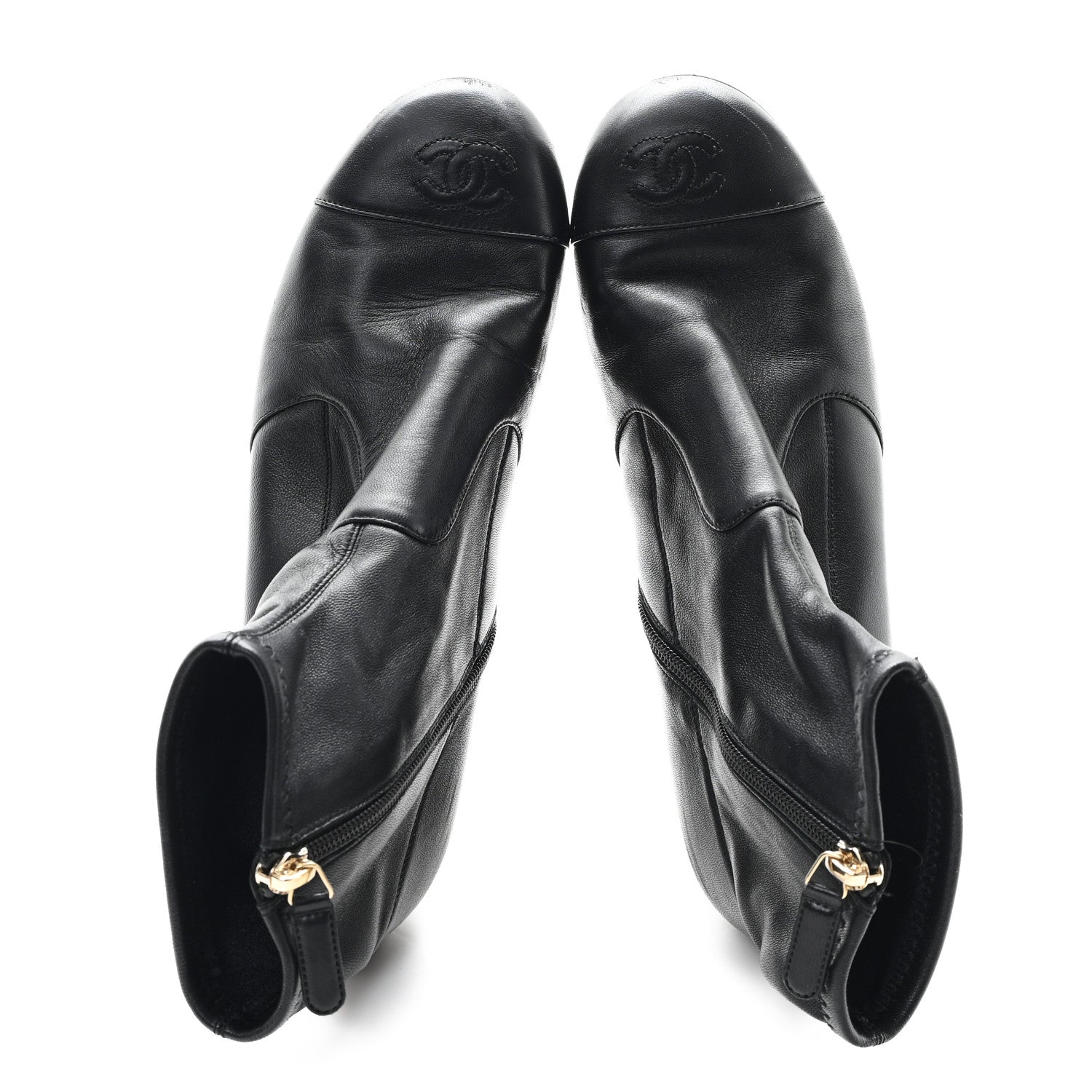 Stretch Lambskin Cap Toe CC Short Boots 39 Black