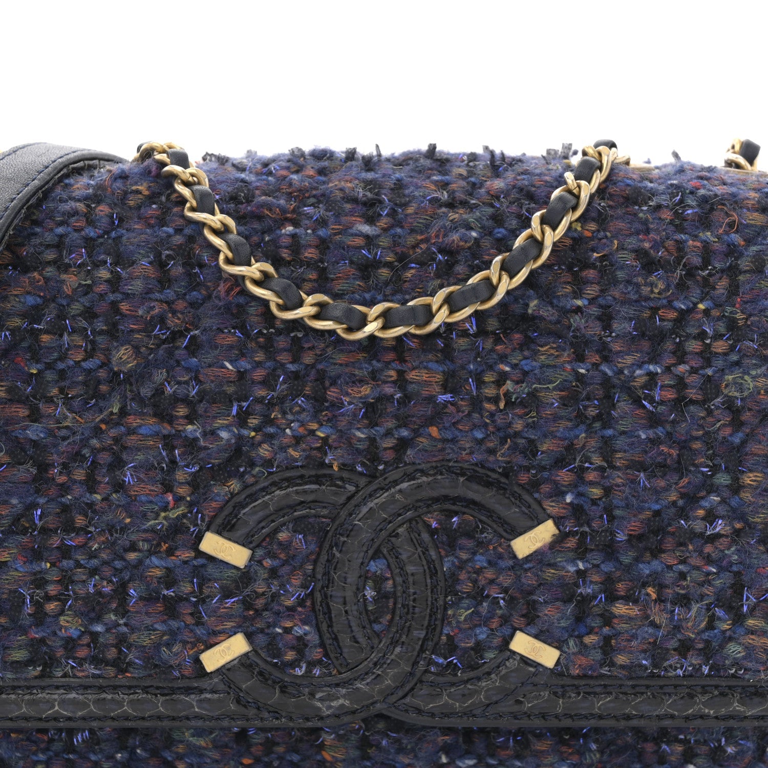 Tweed Watersnake Quilted Medium CC Filigree Flap Blue