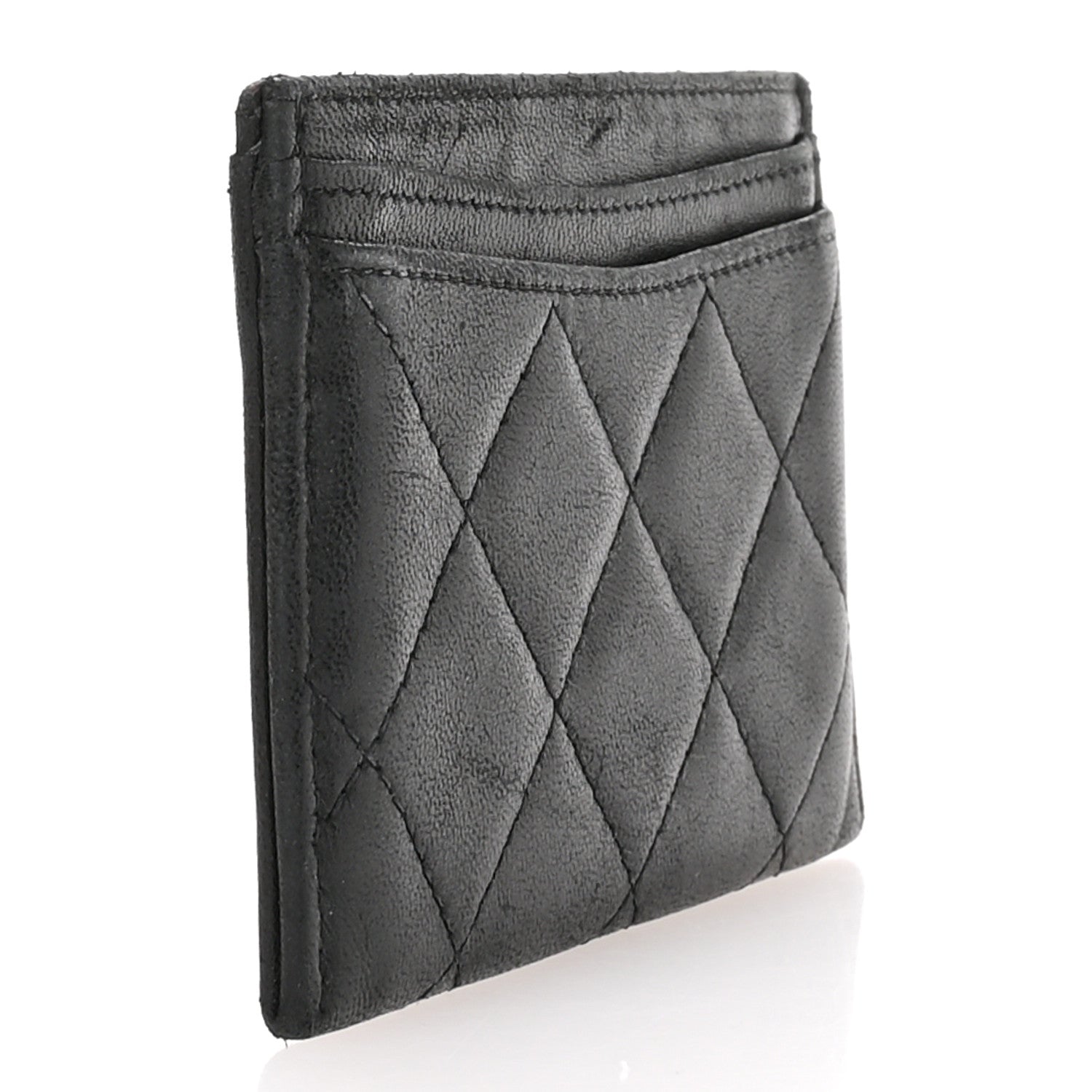 Lambskin Quilted Card Holder Black