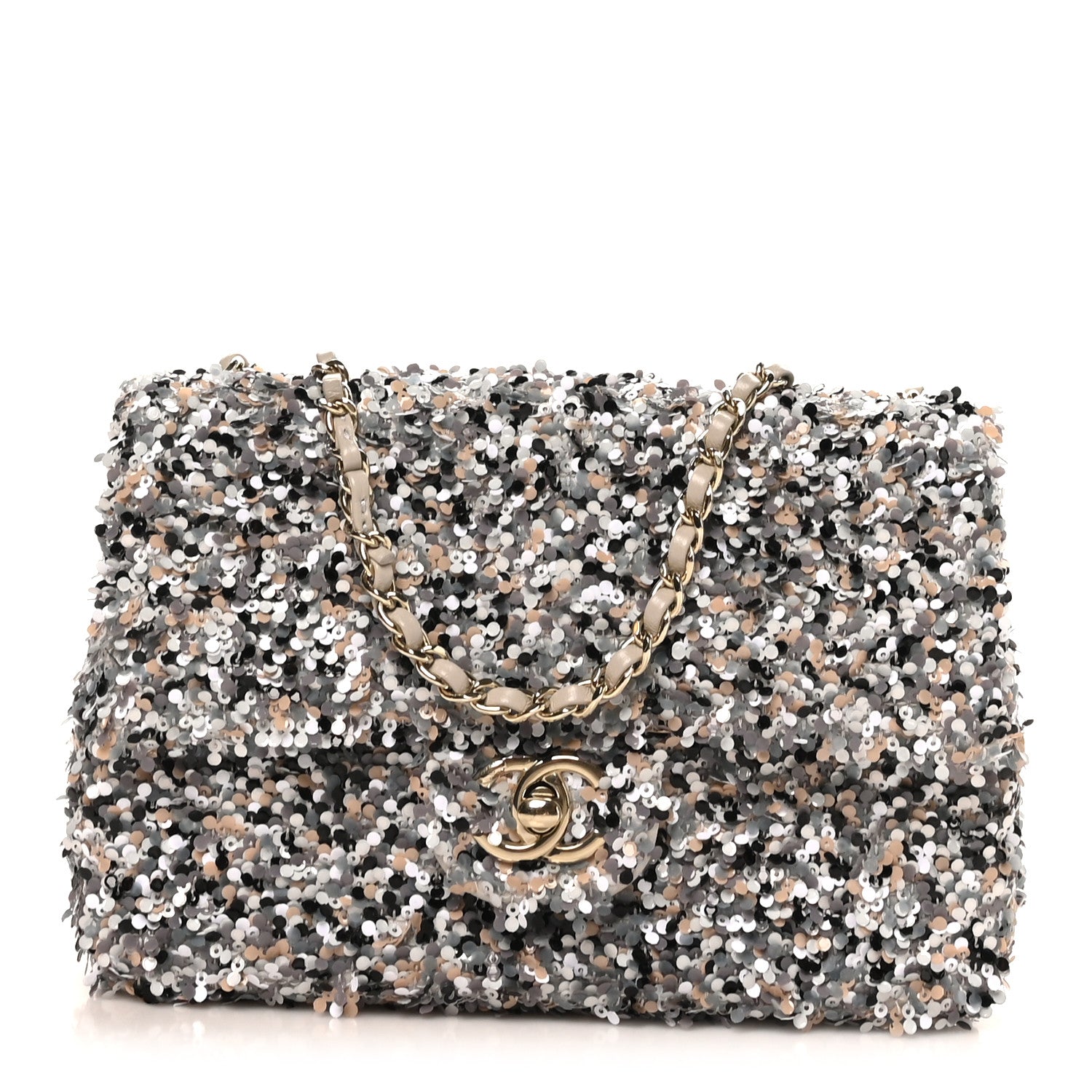 Sequin Quilted Small Single Flap Grey Black White Pearly White