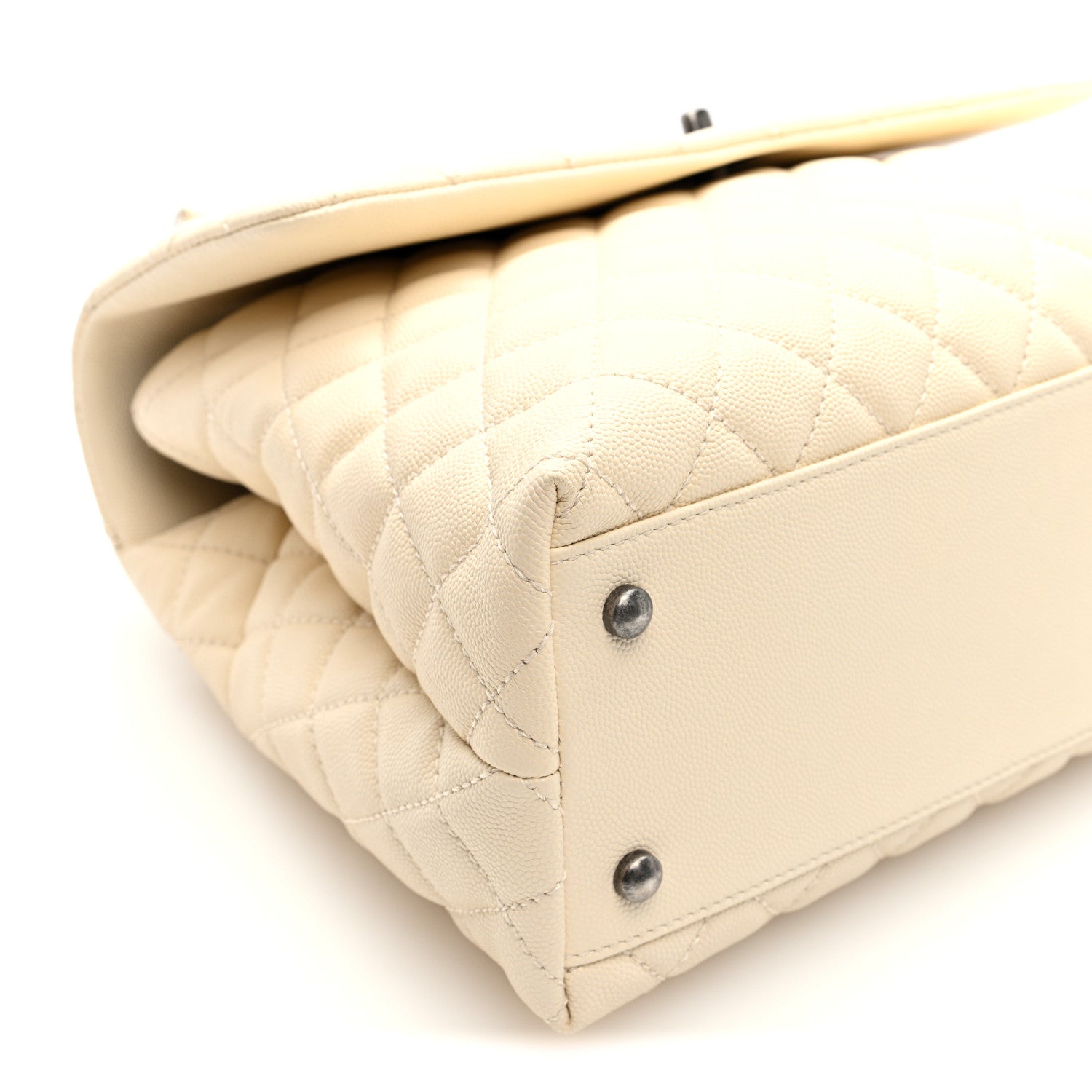 Caviar Lizard Quilted Medium Coco Handle Flap White