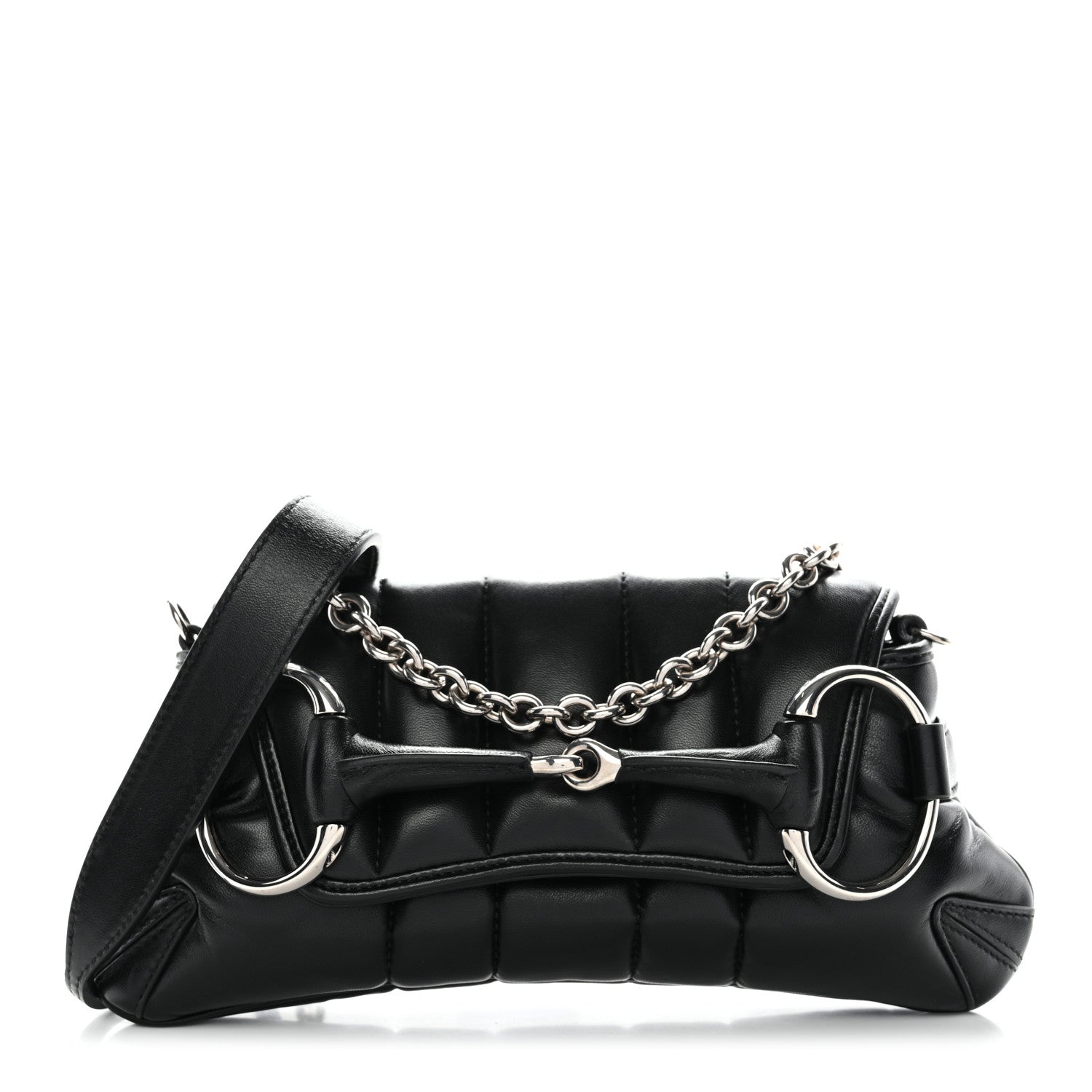 Nappa Vertical Matelasse Small Maxi Horsebit Chain Shoulder Bag Black