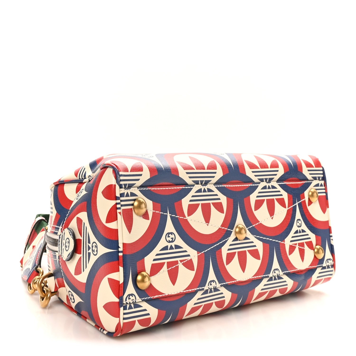 X ADIDAS Shangai Calfskin Web Trefoil Interlocking G Mini Duffle Bag Red White Blue