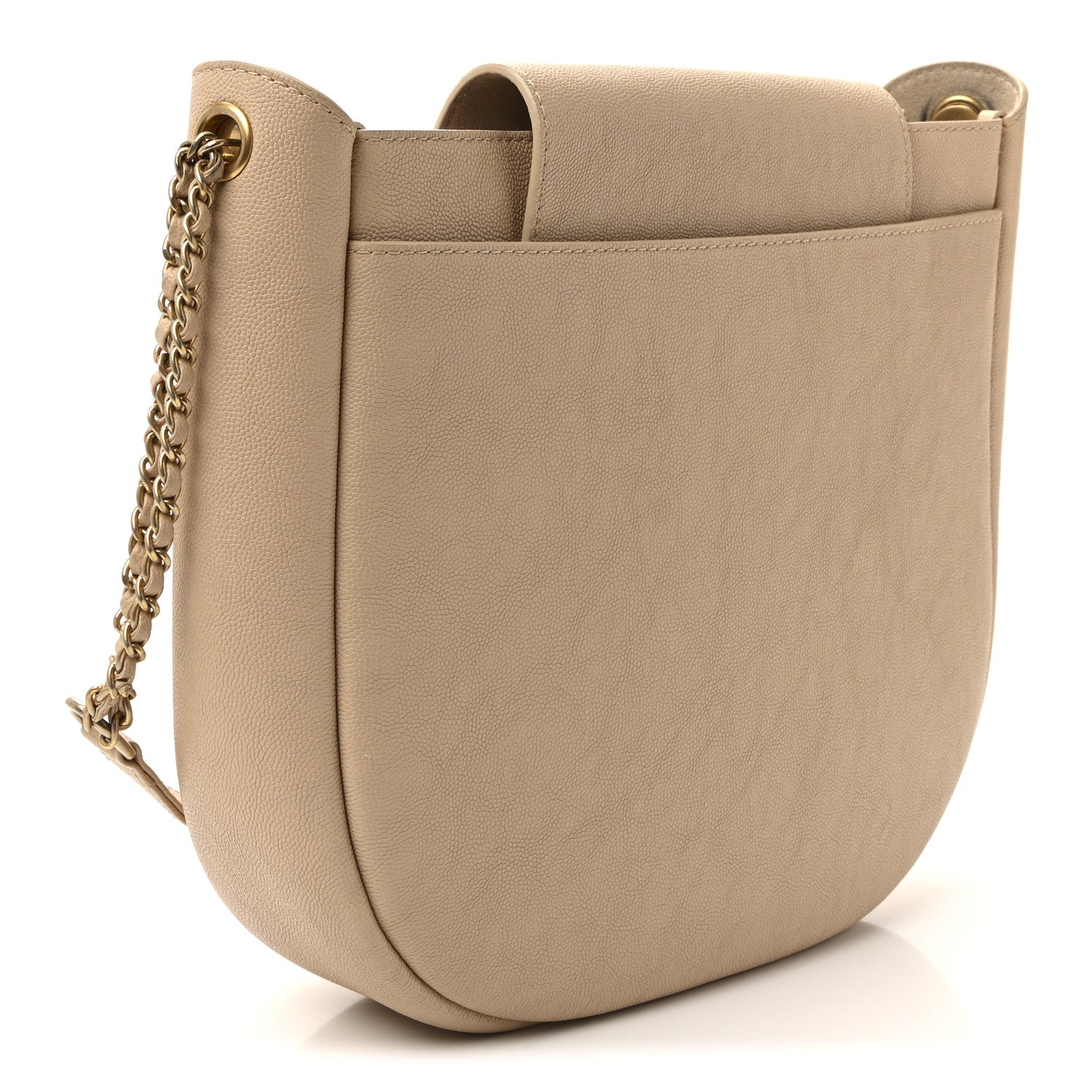 Grained Calfskin Perforated Small Flap Hobo Beige