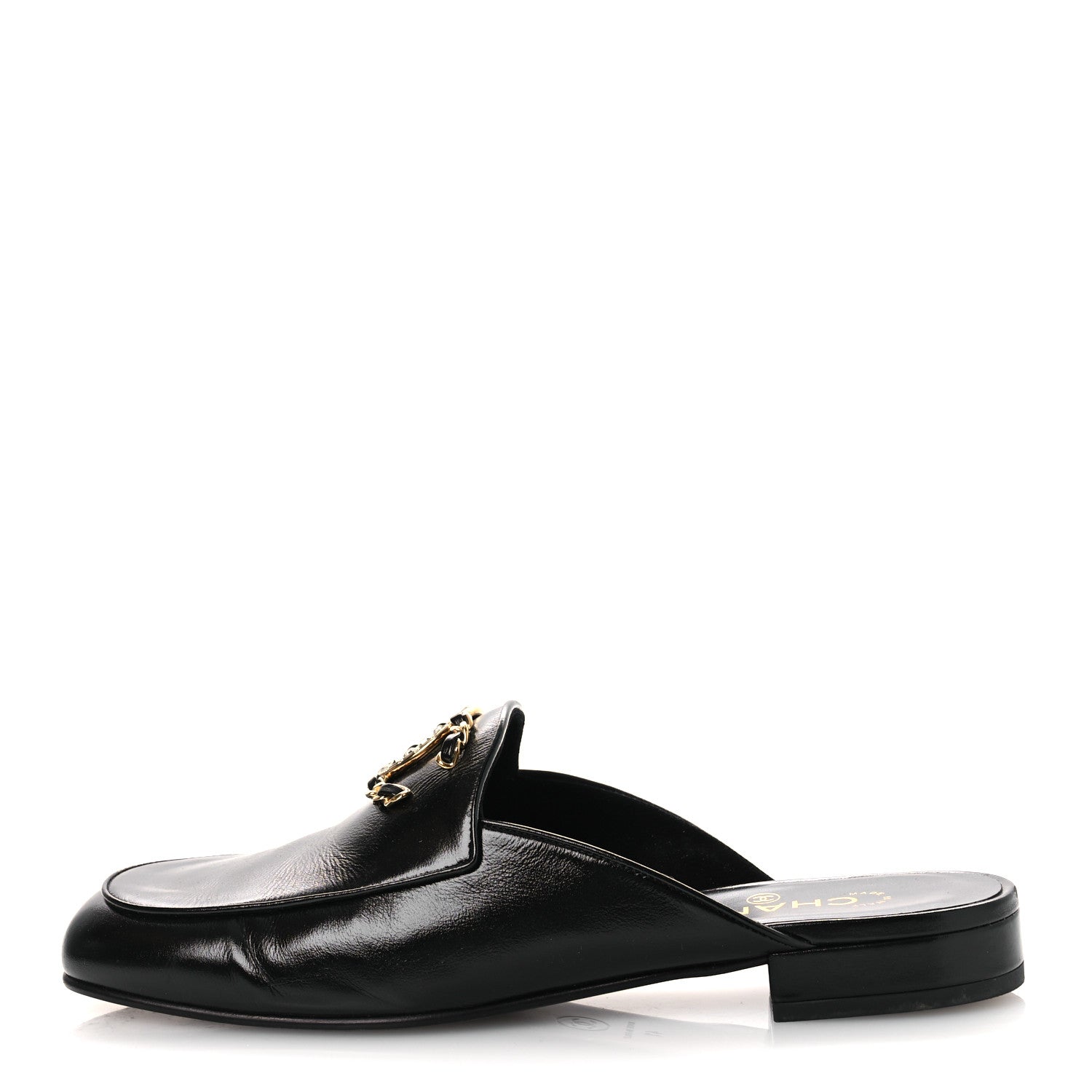 Shiny Calfskin Crystal CC Mules 41 Black