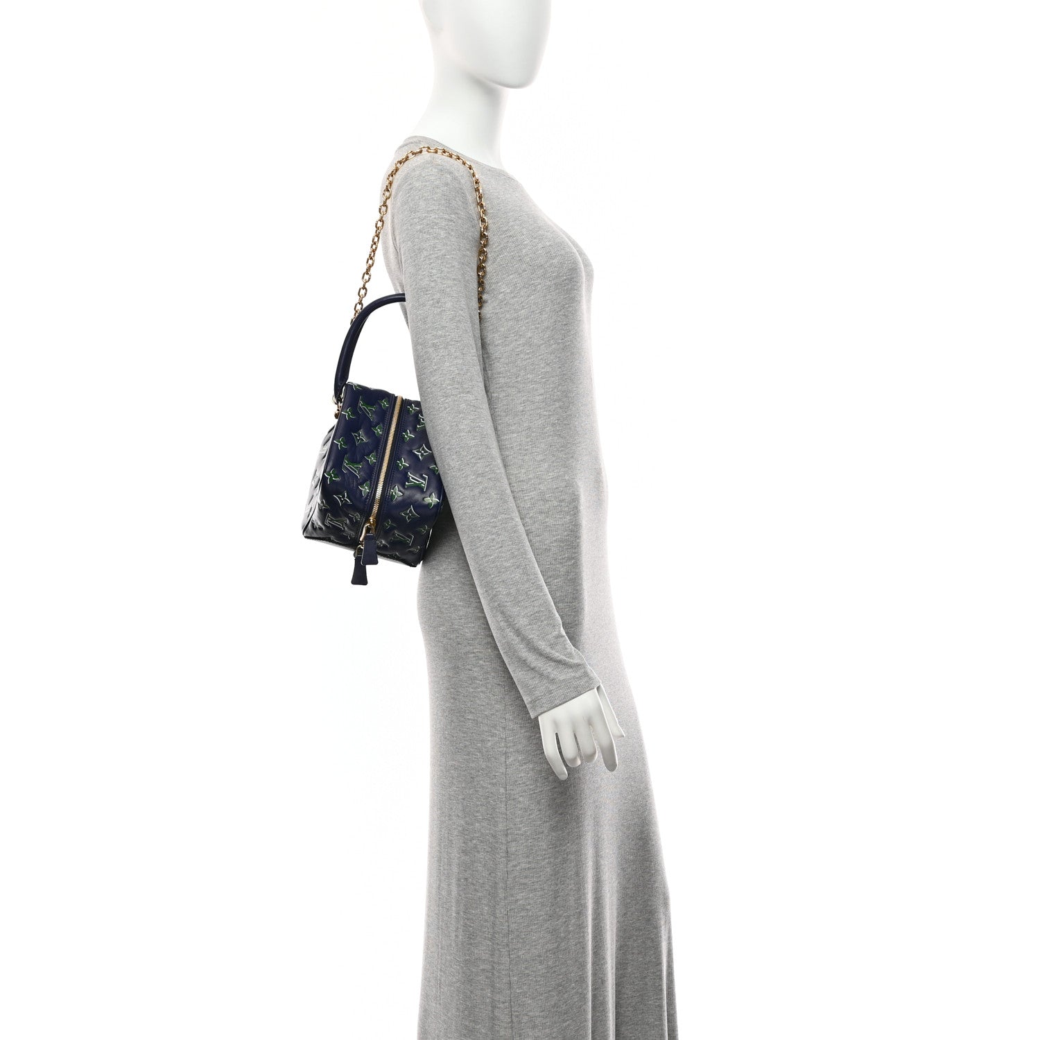 Lambskin Embossed Monogram Square Bag Blue Green