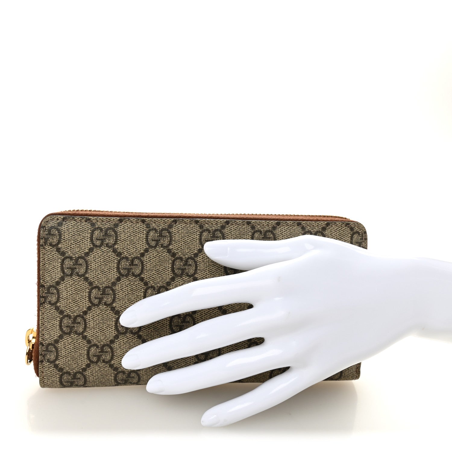 GG Supreme Monogram Cuoio Toscano Zip Around Wallet Beige Ebony Cuir