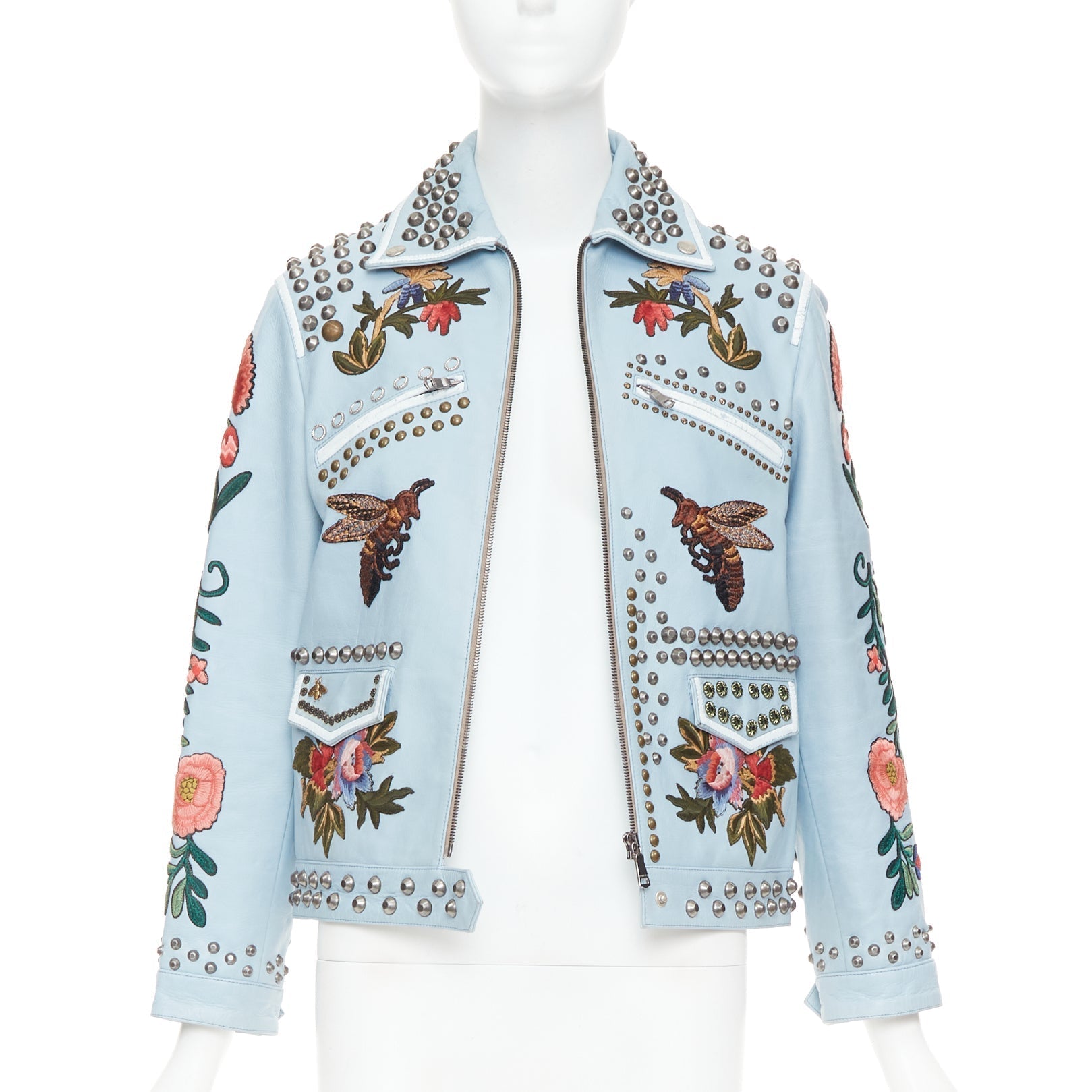 Women's Gucci Michele Runway bee floral embroidery studded jacket