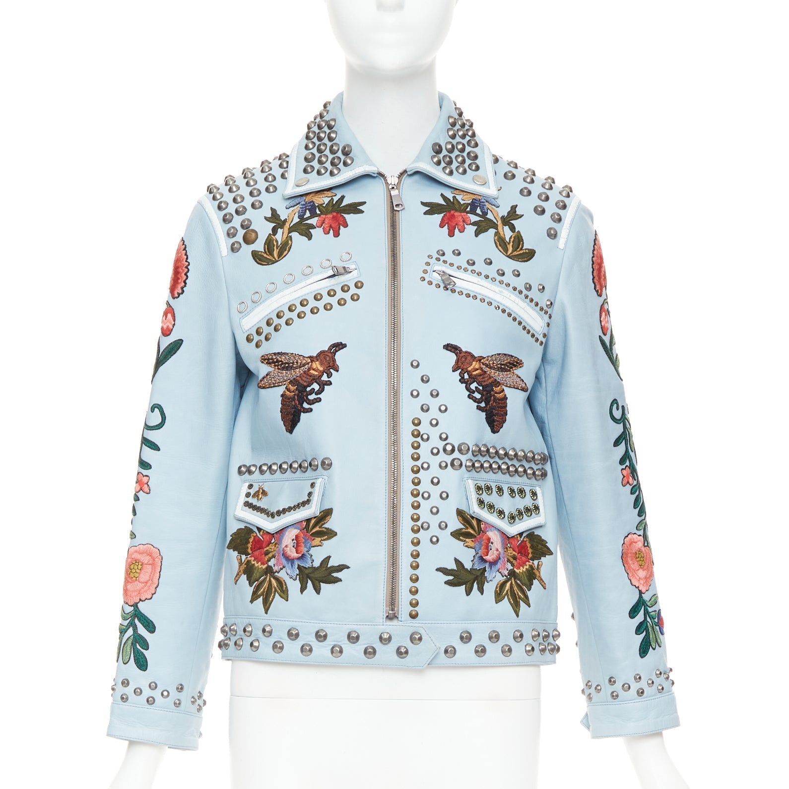 Women's Gucci Michele Runway bee floral embroidery studded jacket