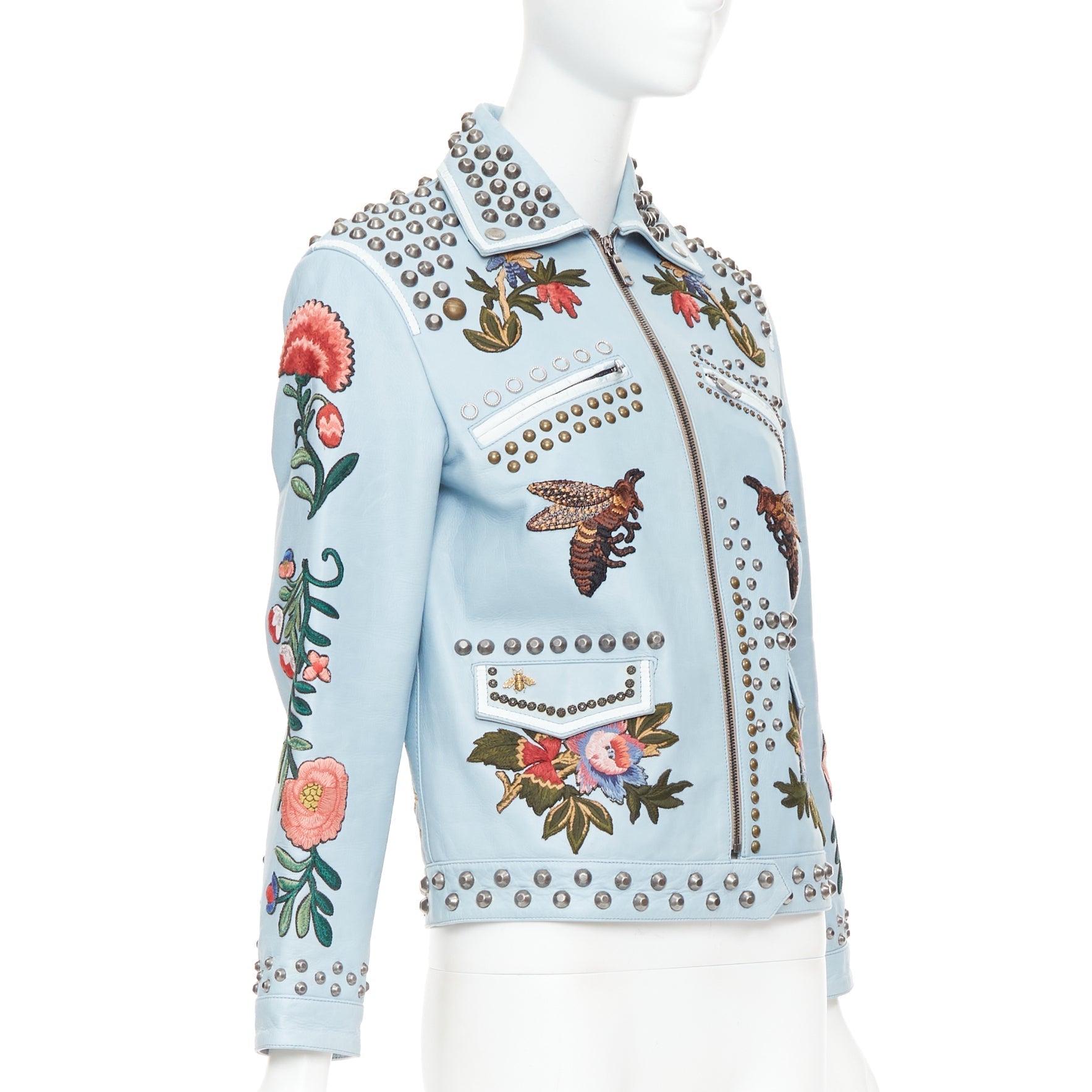 Women's Gucci Michele Runway bee floral embroidery studded jacket