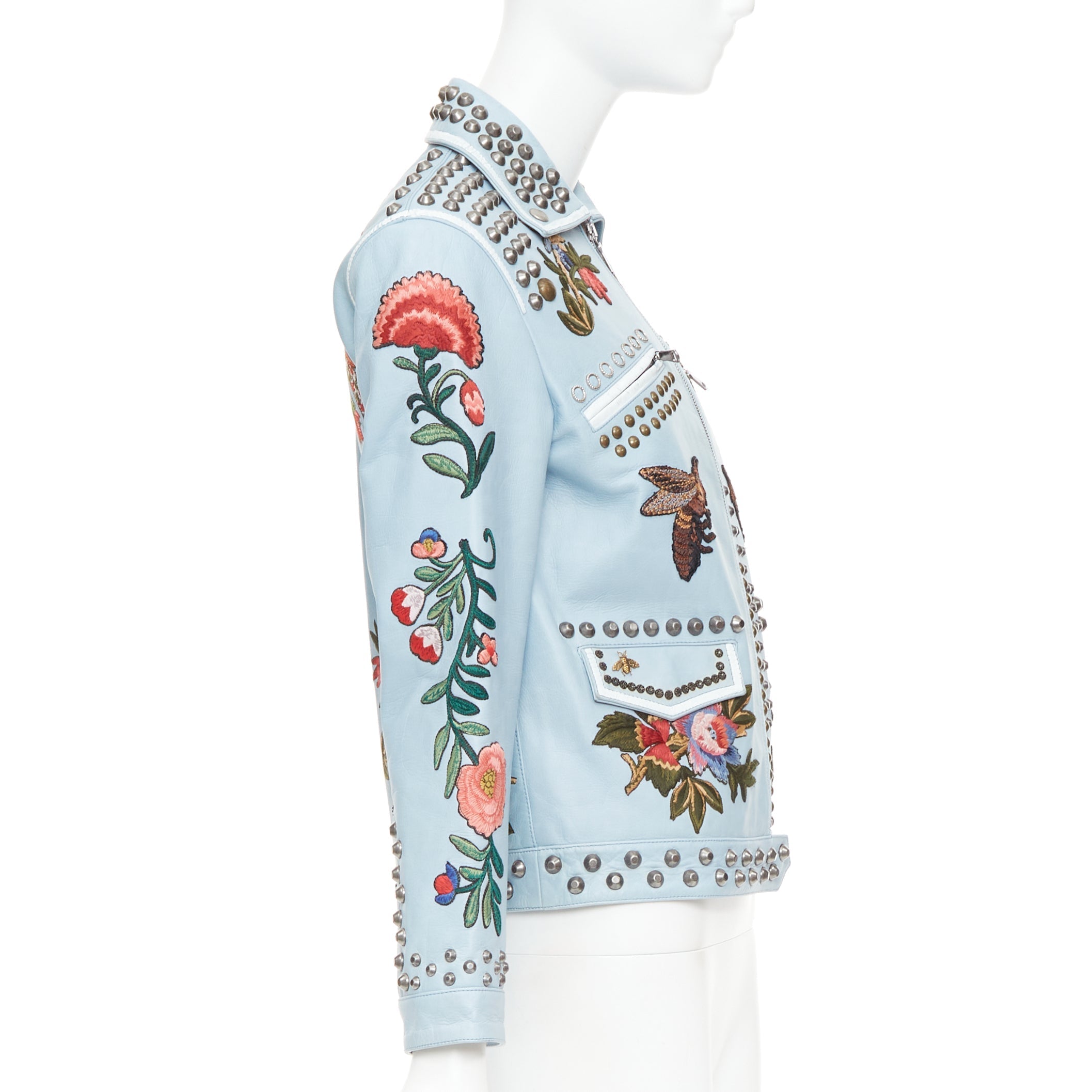 Women's Gucci Michele Runway bee floral embroidery studded jacket