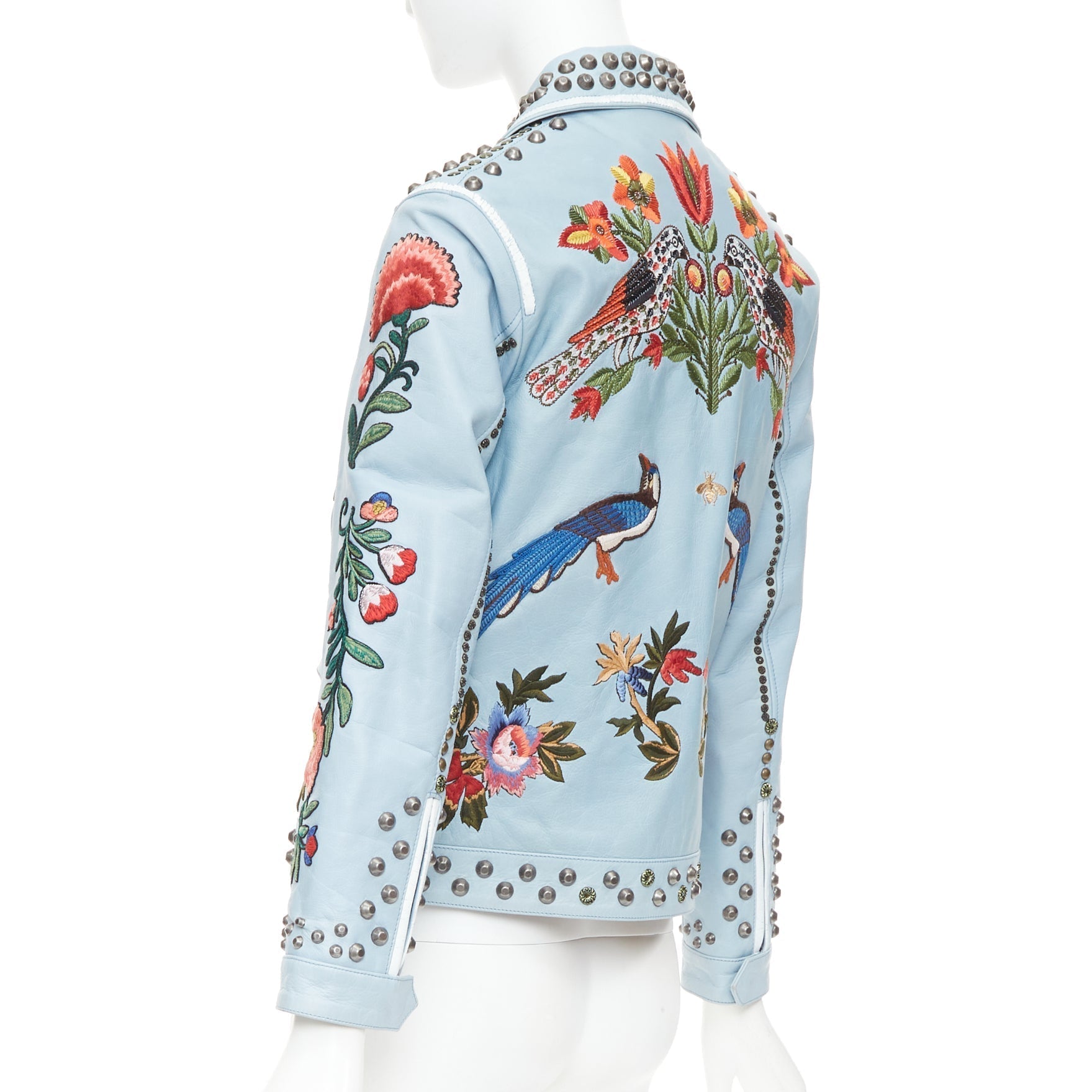 Women's Gucci Michele Runway bee floral embroidery studded jacket