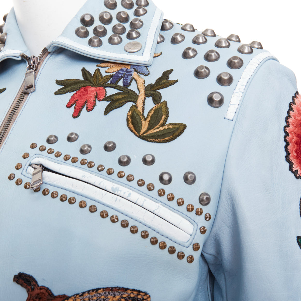 Women's Gucci Michele Runway bee floral embroidery studded jacket