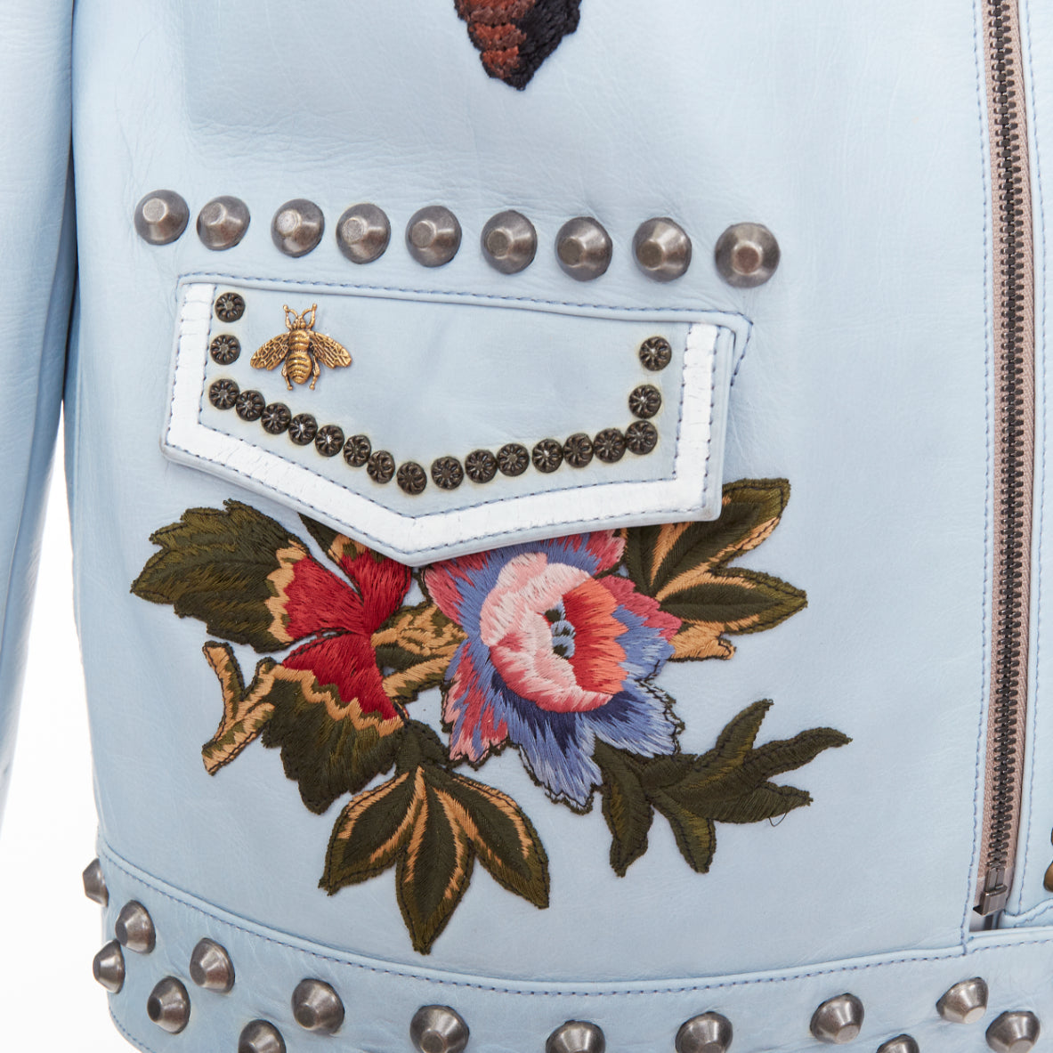 Women's Gucci Michele Runway bee floral embroidery studded jacket