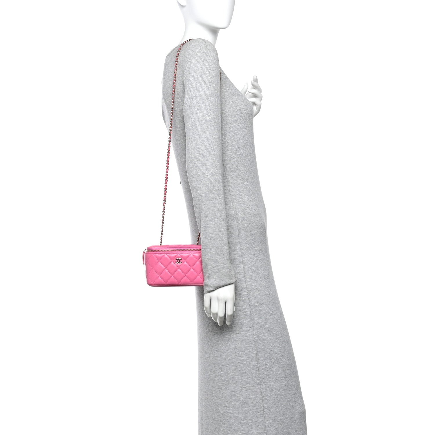 Caviar Quilted Small Vanity Case With Chain Pink