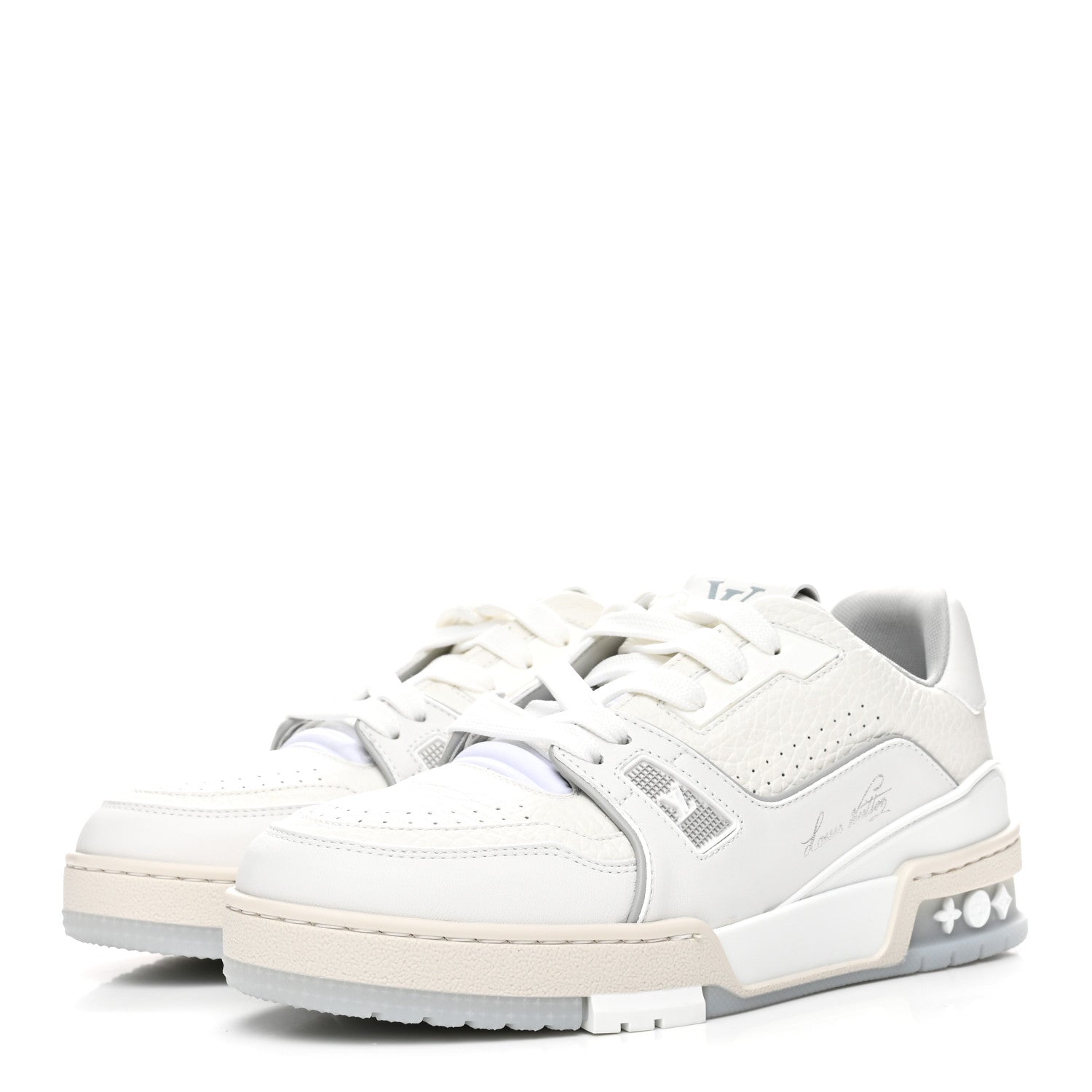 Grained Calfskin Womens LV Trainer Sneakers 37 White