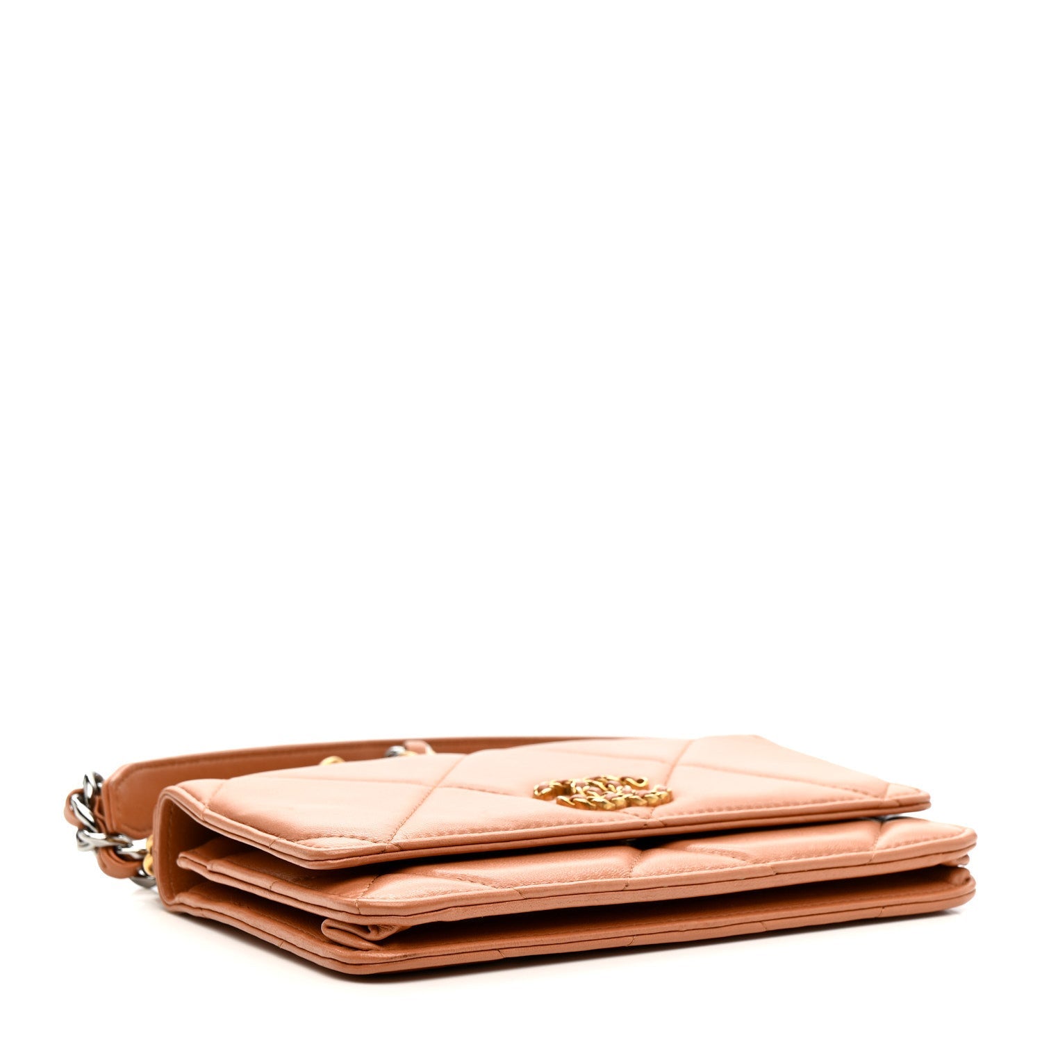 Lambskin Quilted Chanel 19 Wallet On Chain WOC Brown
