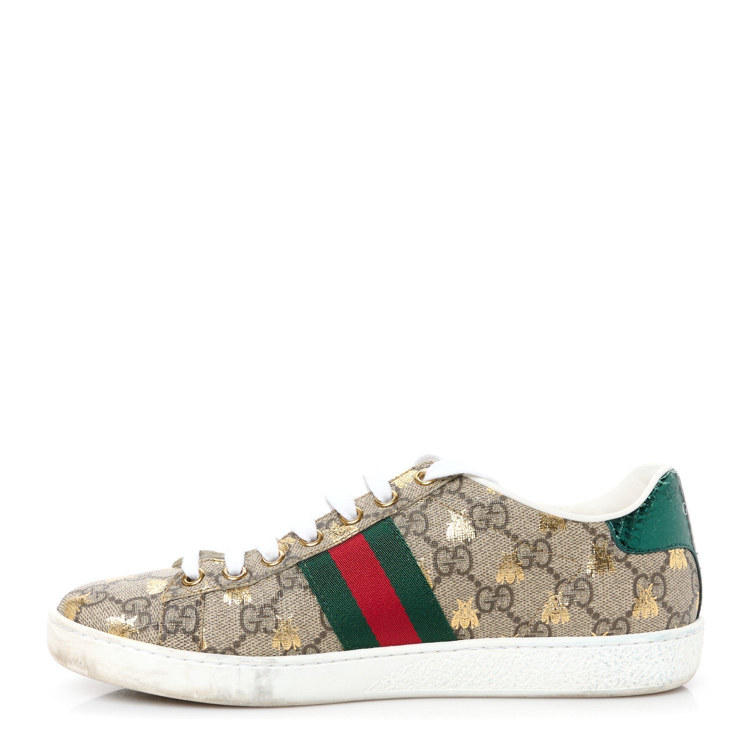 GG Supreme Monogram Bees Ayers Web Womens Ace Sneakers 37 Beige Oro Green Red