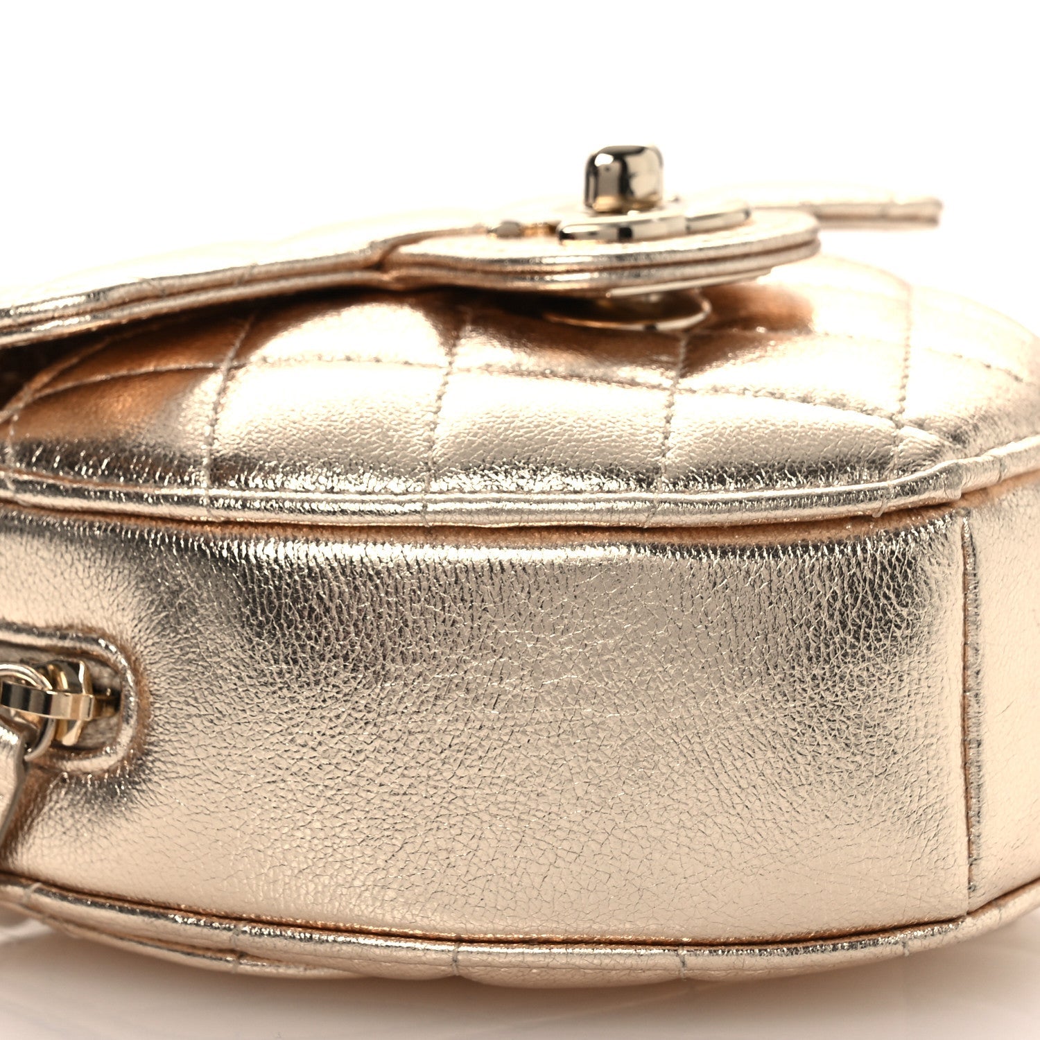 Metallic Lambskin Quilted CC In Love Heart Clutch With Chain Gold