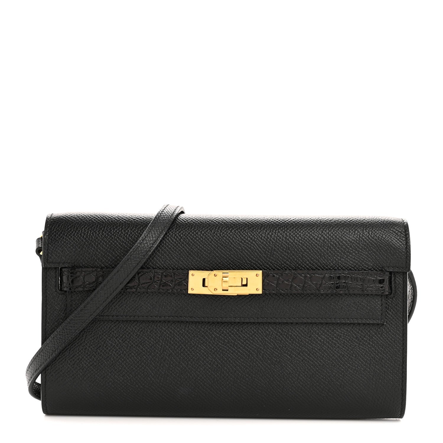 Epsom Shiny Alligator Touch Kelly Wallet To Go Black