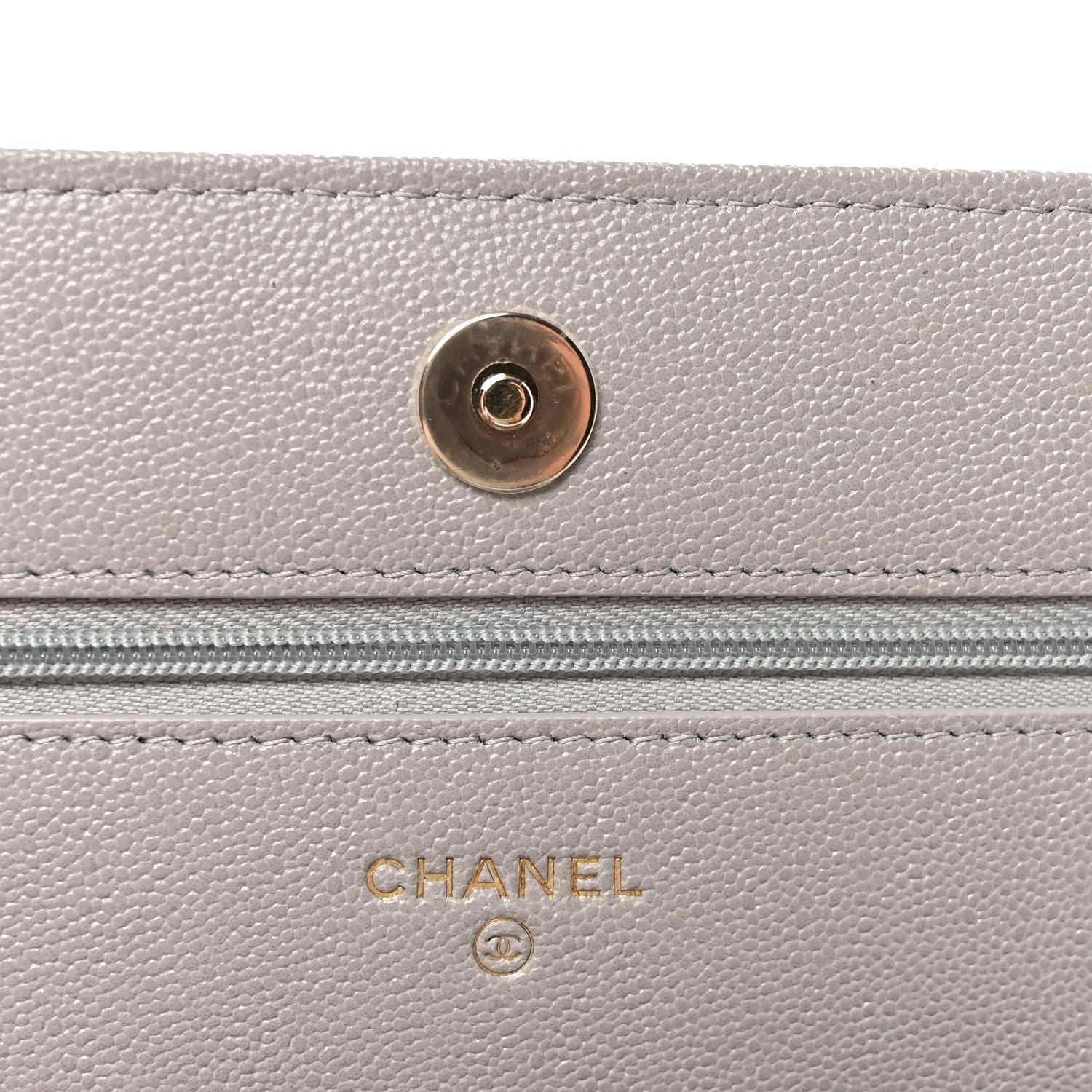 Caviar Quilted Studded CC Wallet On Chain WOC Grey