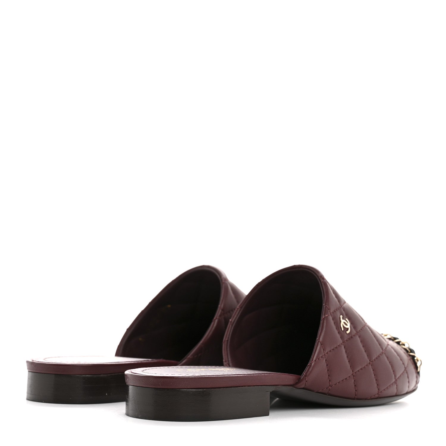Lambskin Quilted CC Chain Mules 37 Burgundy Black