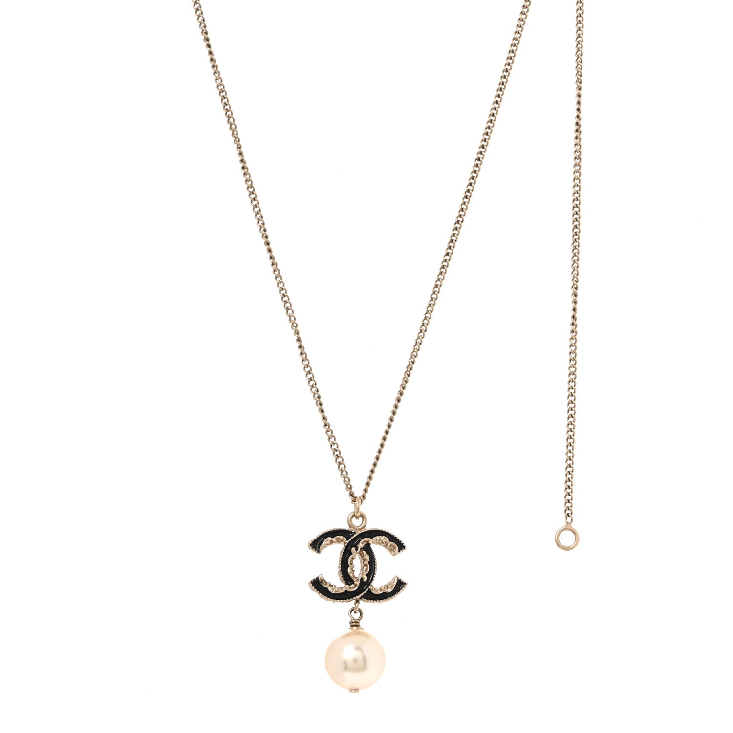 Enamel Pearl CC Baroque Drop Necklace Black Gold